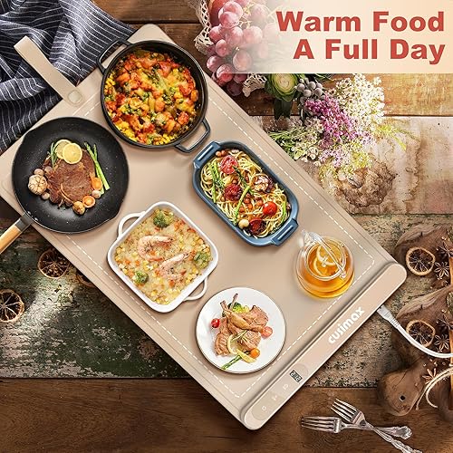 Miniatura 9 de Tapete de calentamiento de alimentos, bandeja de calentamiento eléctrica de grafeno de superficie completa, 6 ajustes de temperatura y apagado