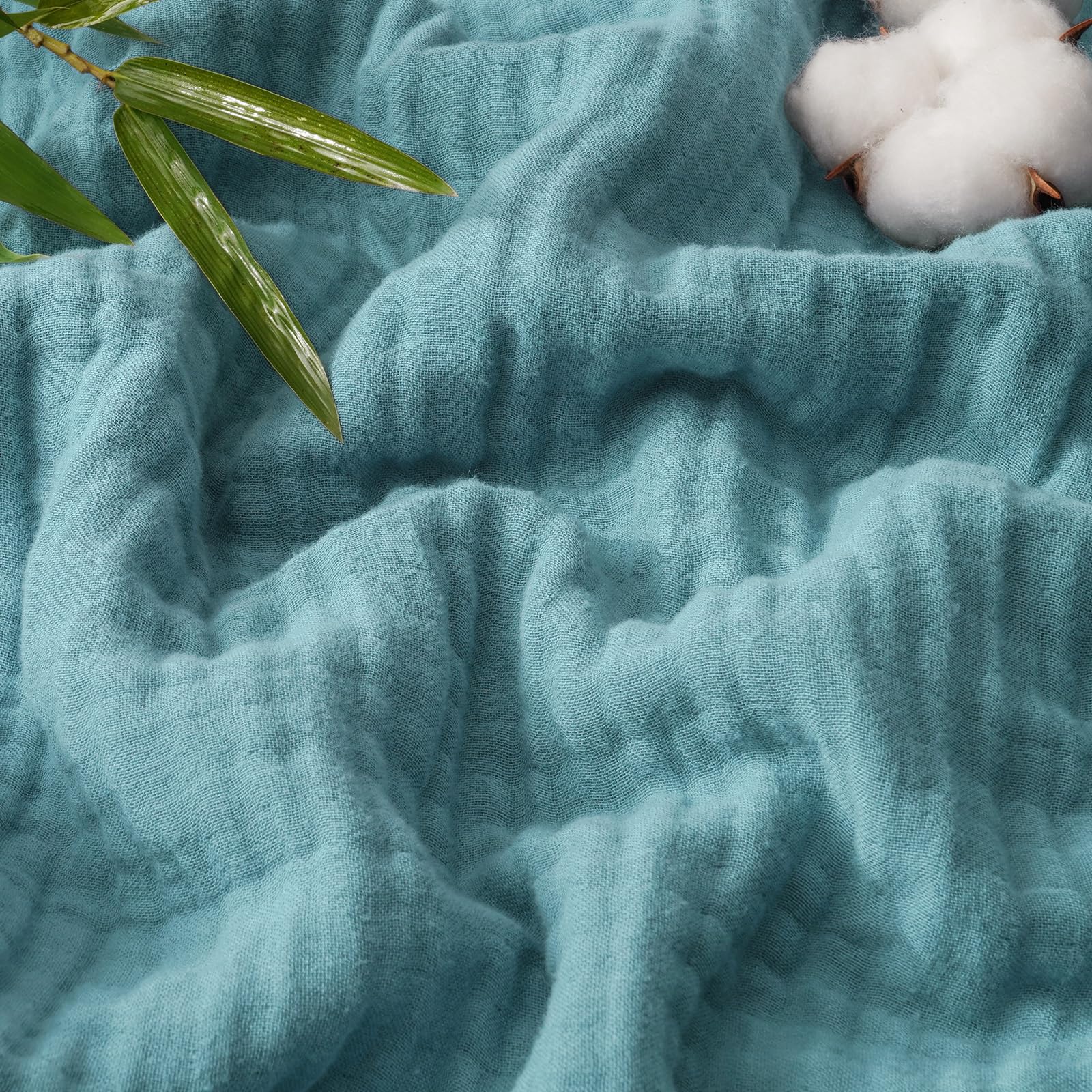 phf cooling muslin king blanket for hot sleepers, 60% viscose from bamboo, 40% cotton and 4-layer breathable gauze blanket for bed couch, 108"x90", teal blue
