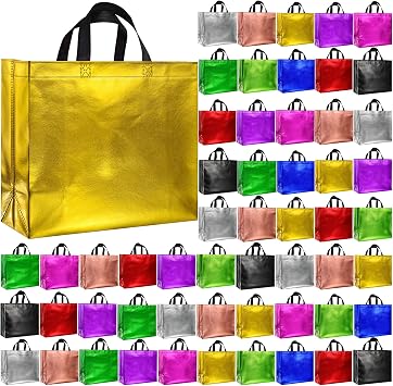 BLEWINDZ 60Pcs Large Gift Bags, Glossy Reusable Gift Bag Tote Bags with Handles for Birthday, Bridesmaid, Wedding, Party Favors 10Colors