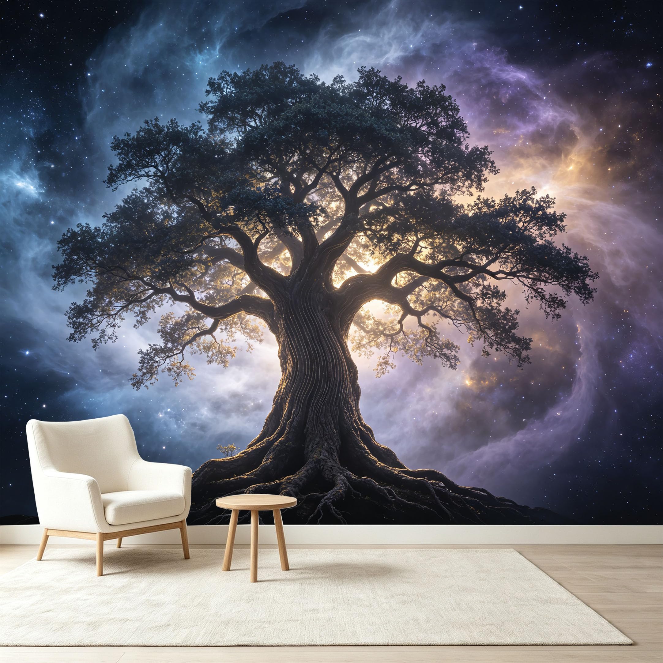 Custom Size Wall Murals Cosmic Ancient Tree Nebula Energy Giant Tree Self-Adhesive Wall Fabric Removable Wallpaper Wall Decor for Living Room Bedroom Bathroom