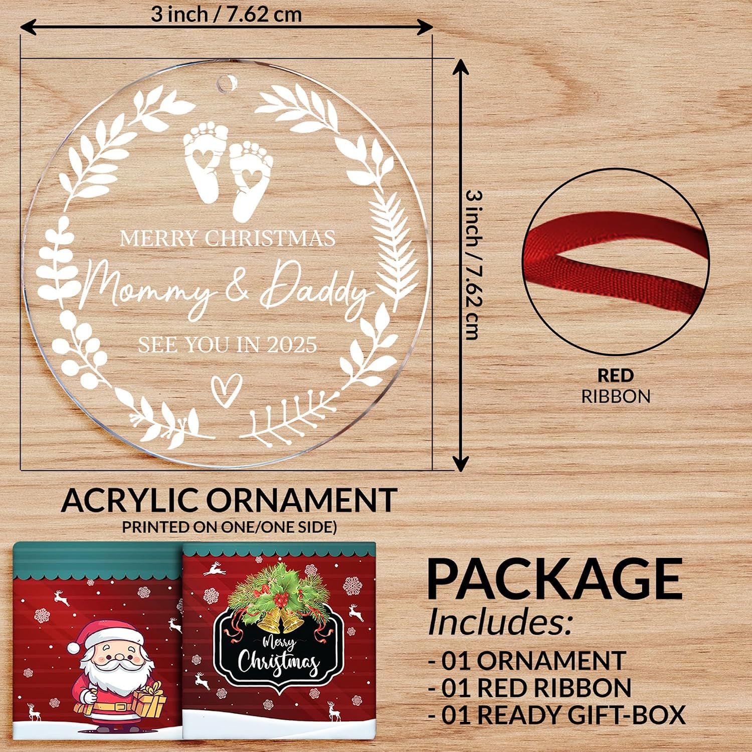 Merry Christmas Mommy & Daddy 2025 Ornament - Expecting Baby Mom Dad Ornament Xmas Gifts for New Mom Dad New Parents Gifts - Pregnancy Announcement for Husband Coming Soon 2025 Baby image 2
