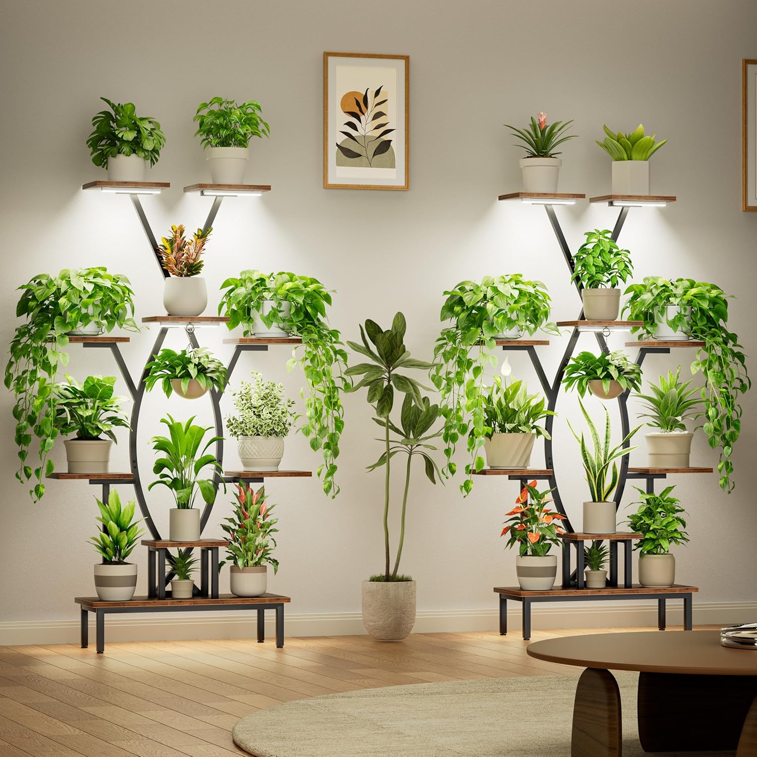 Plant Stand Indoor with Grow Lights - 9 Tiered Tall Plant Shelf, 63" Corner Plant Stands for Indoor Plants Multiple, X-Shaped Metal Flower Holder Large Decorative Rack for Living Room, Home Decor