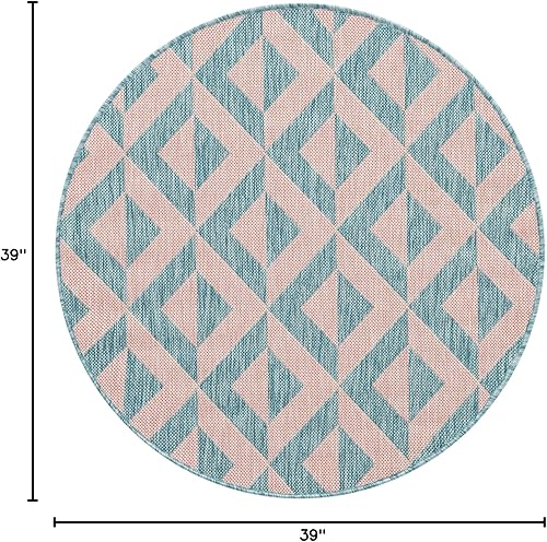 Vista 115 de Unique Loom Unique Loom Outdoor Collection - Alfombra de área - Napa (3 pies 3 pies, redonda, amarillo y aguamarina/amarillo)