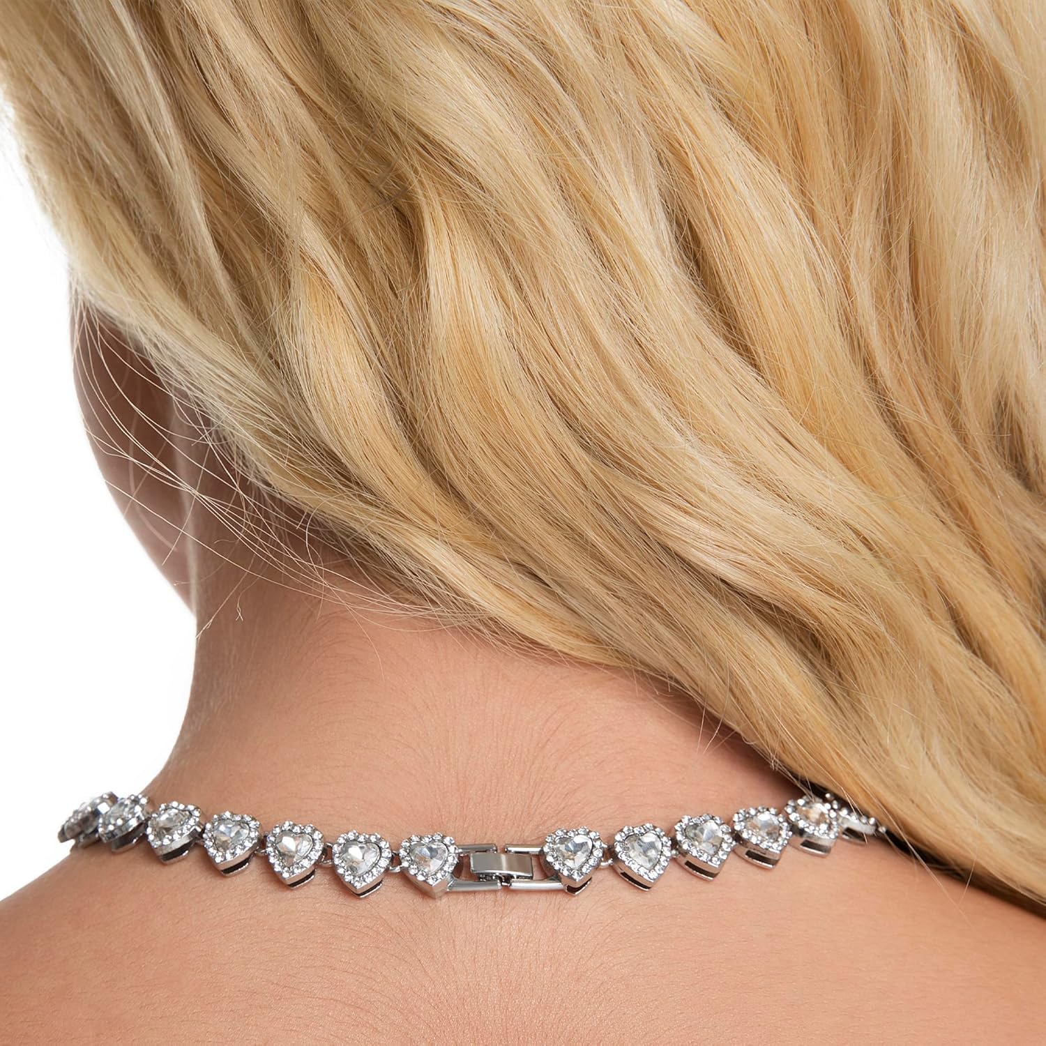 fasone Rhinestone Hearts Necklace, Iced Out Hearts Jewelry,Silver Tennis Necklace For Women,Tennis Necklaces For Women, Heart Tennis Necklace - Image 6