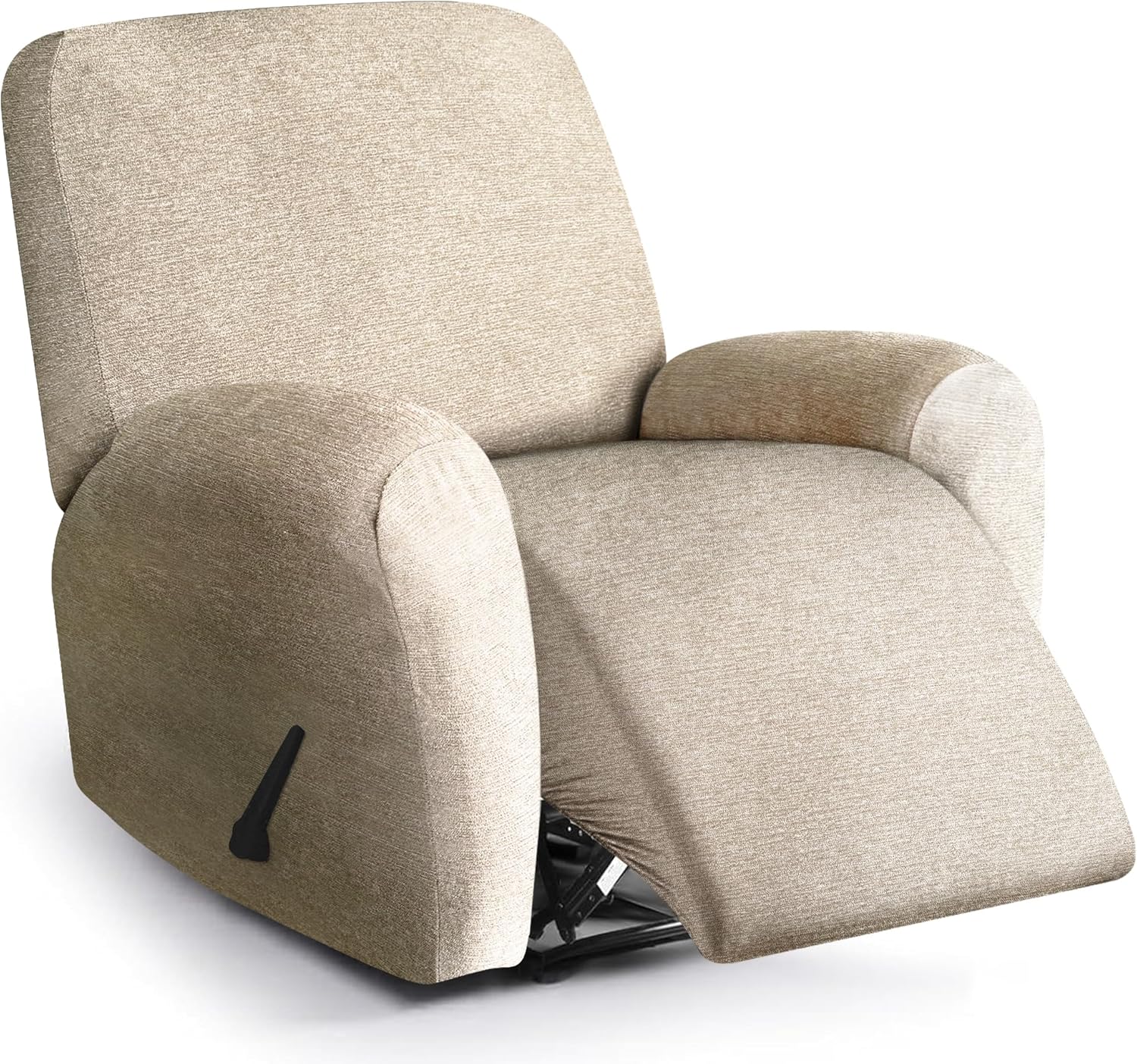 Recliner Chair Covers 4 Piece Stretch Couch Covers Recliner Slipcovers Couch Furniture Protector with Stripe Jacquard Sofa Cover Washable for Pets (Khaki)