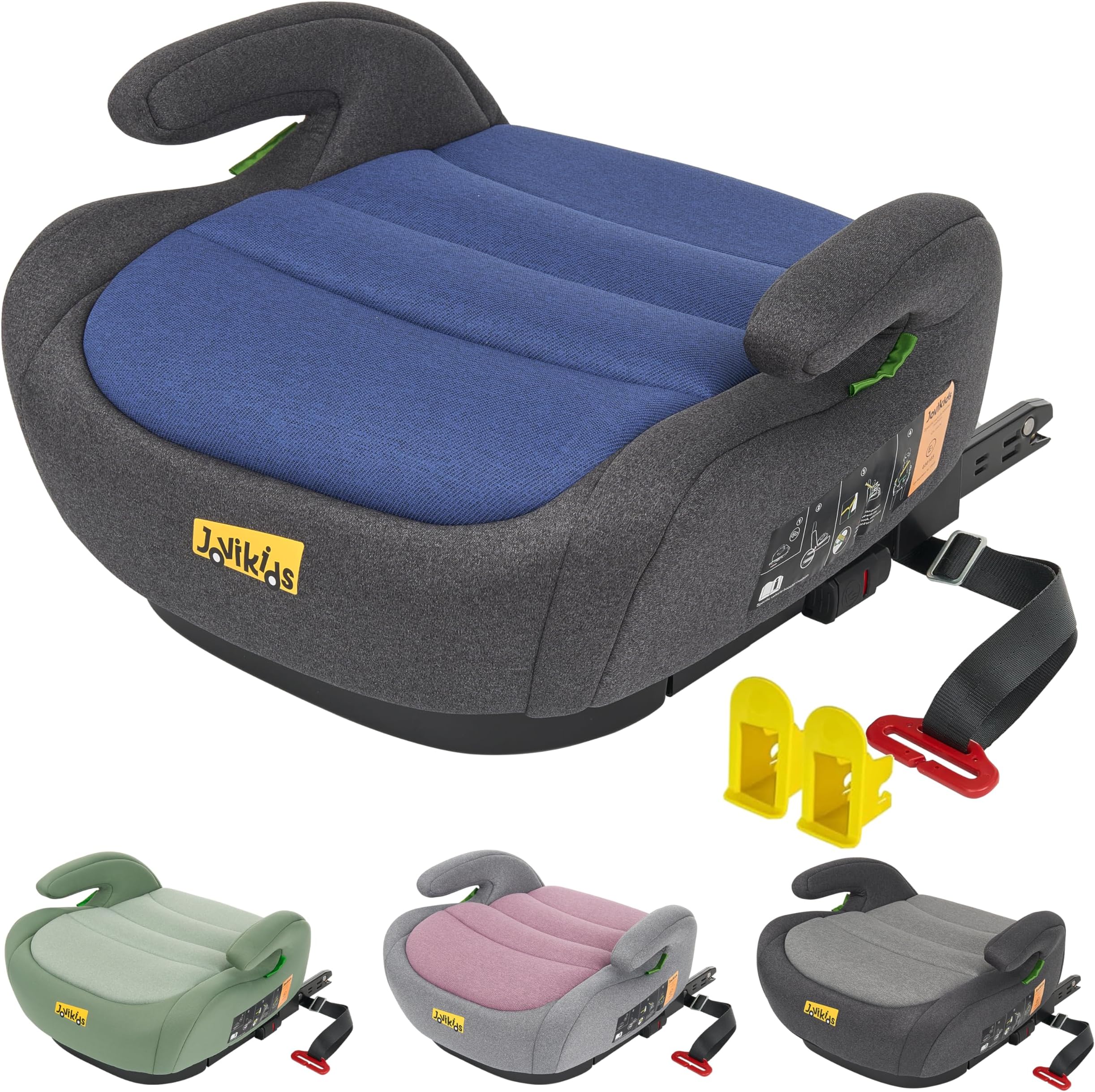 Jovikids I-Size Booster Seat for Car with ISOFIX, 125-150cm (Group 2/3, 6-12 Years), Portable Booster Seat for Kids, Comfortable, Compact, Convenient for Everyday Use, Great for Travel, ECE R129, Blue