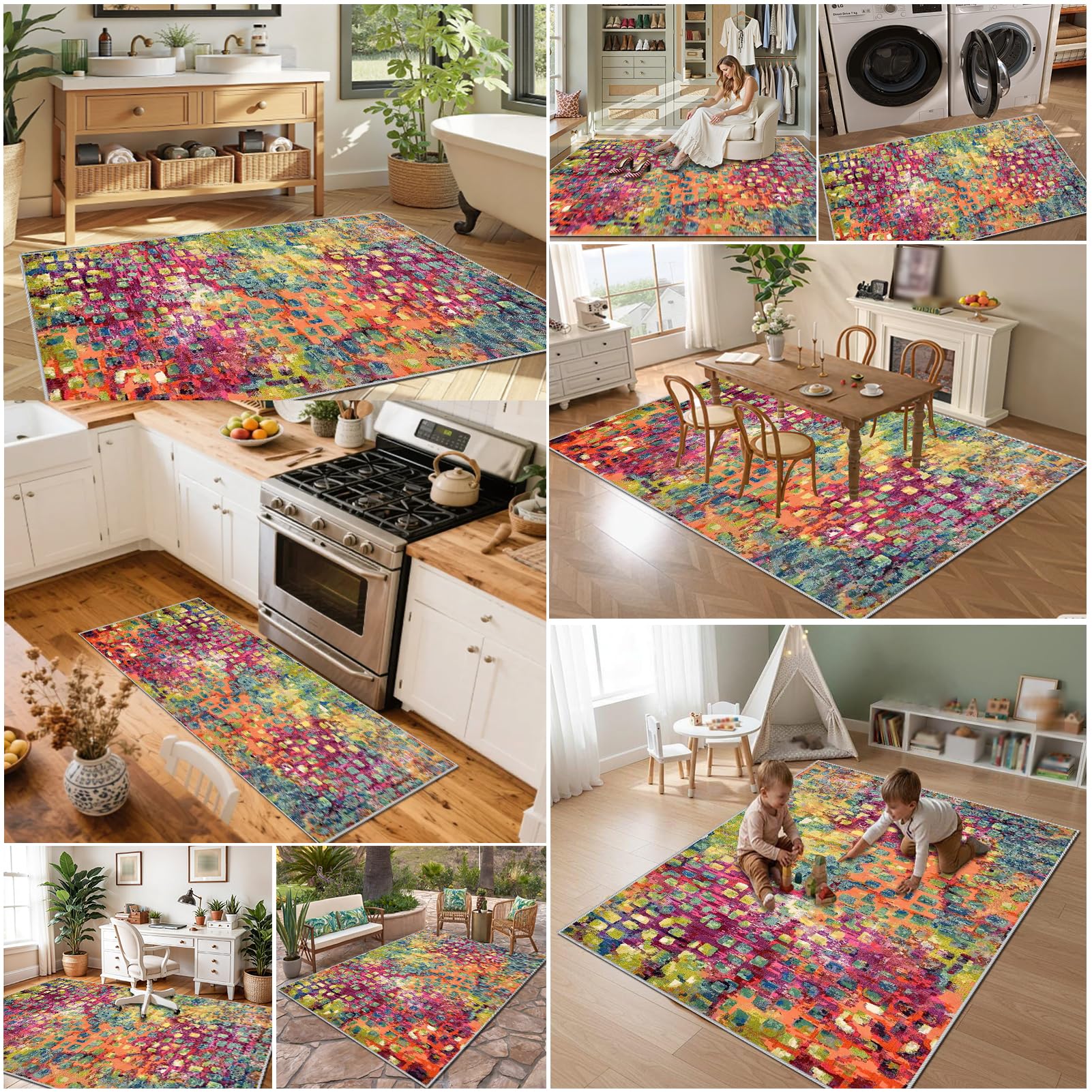 Dywan do salonu, z krótkim włosiem, 120 x 140 cm, do kuchni, korytarza, sypialni, salonu, sypialni, salonu, jadalni, kuchni, nadaje się do prania, antypoślizgowy, do sypialni
