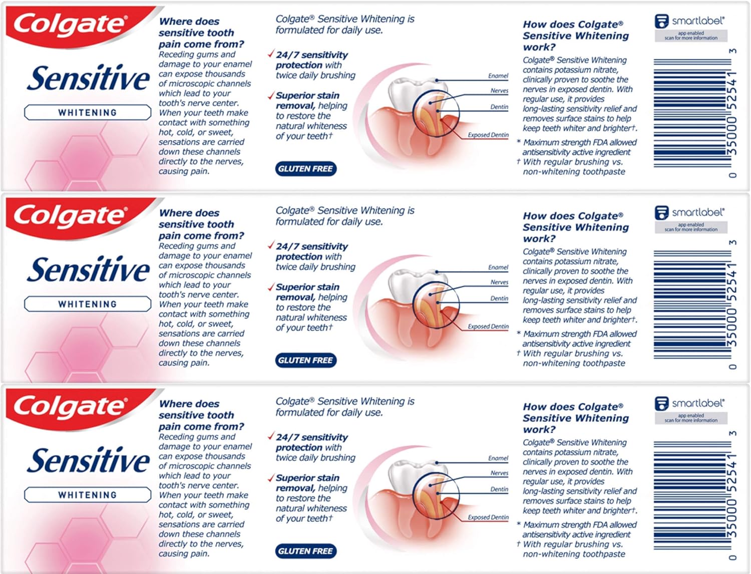 Colgate Sensitive Maximum Strength Whitening Toothpaste, Mint Gel - 6 Ounce (3 Count)