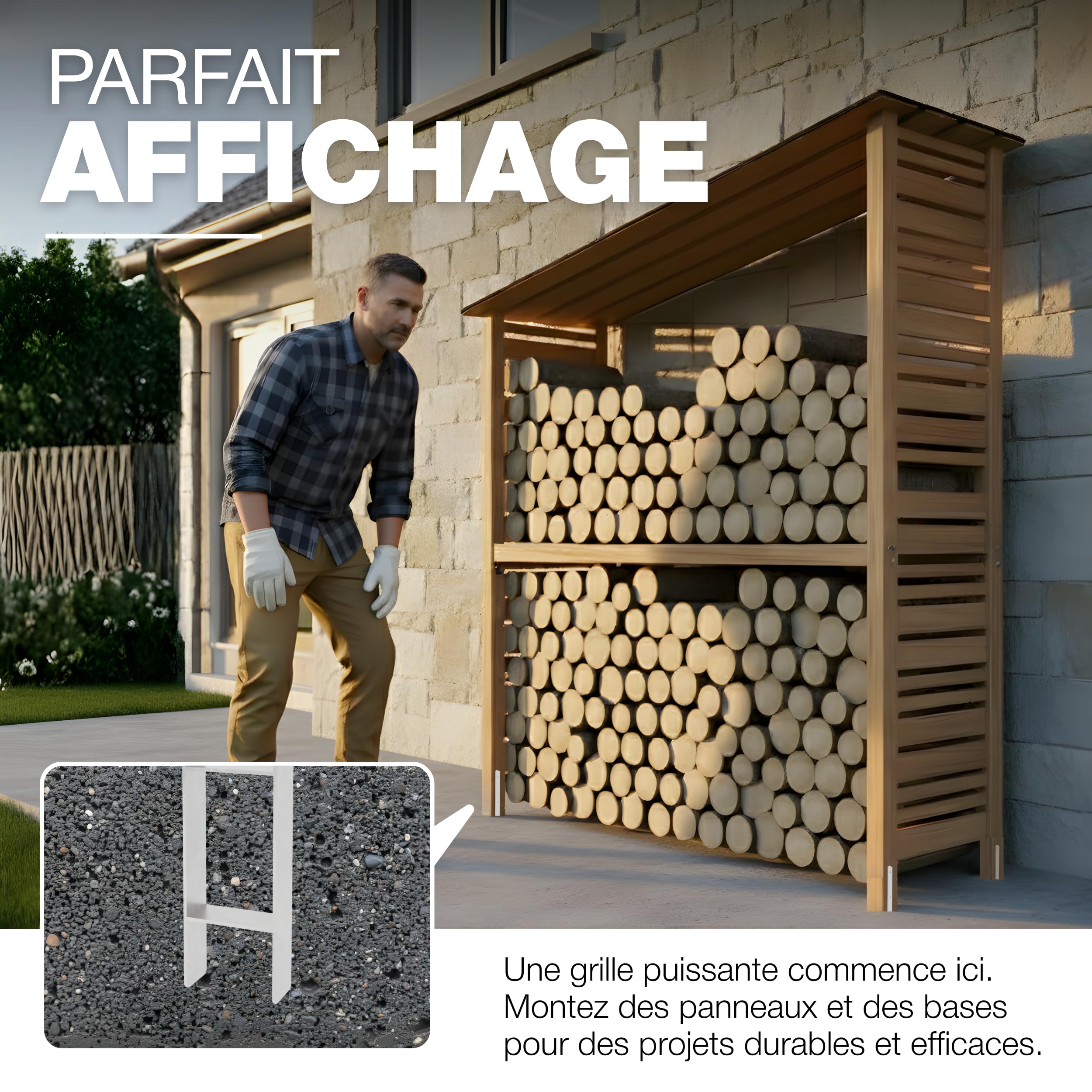 GeZu Impex Support de poteau H 121 x 800 mm | Galvanisé à Chaud Ancre platine bois Pied poteaux clôture