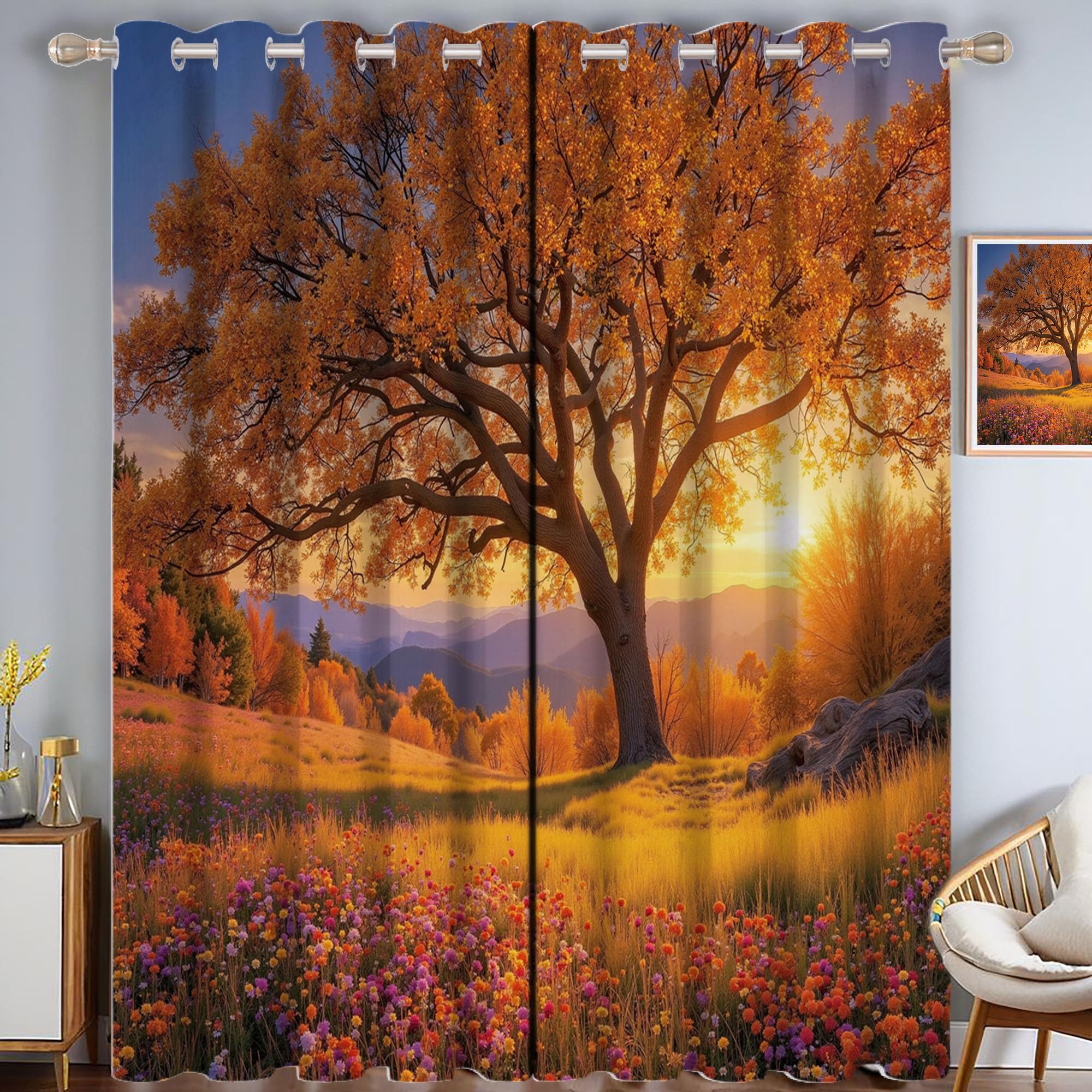 Rideaux Occultants Paysage d'Automne | Créez un Cocon de Douceur Orange