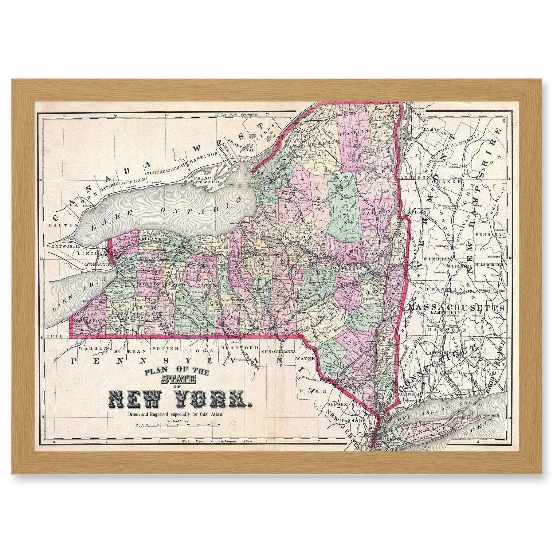Artery8 1873 Beers Map New York State Long Island Brooklyn Vintage A4 Artwork Framed Wall Art Print