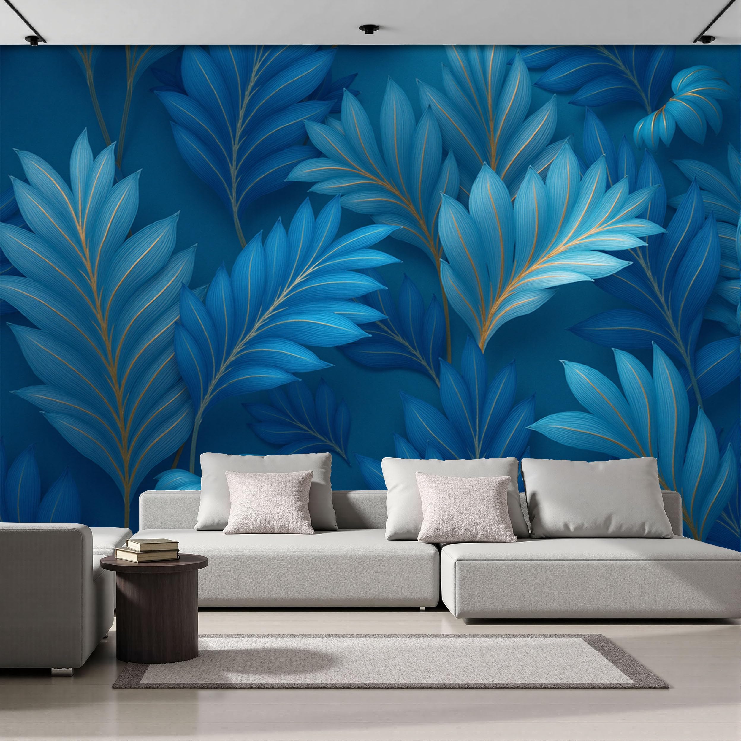 Papier peint panoramique tropical bleu, grand décor mural moderne 350x256 pour chambre et salon