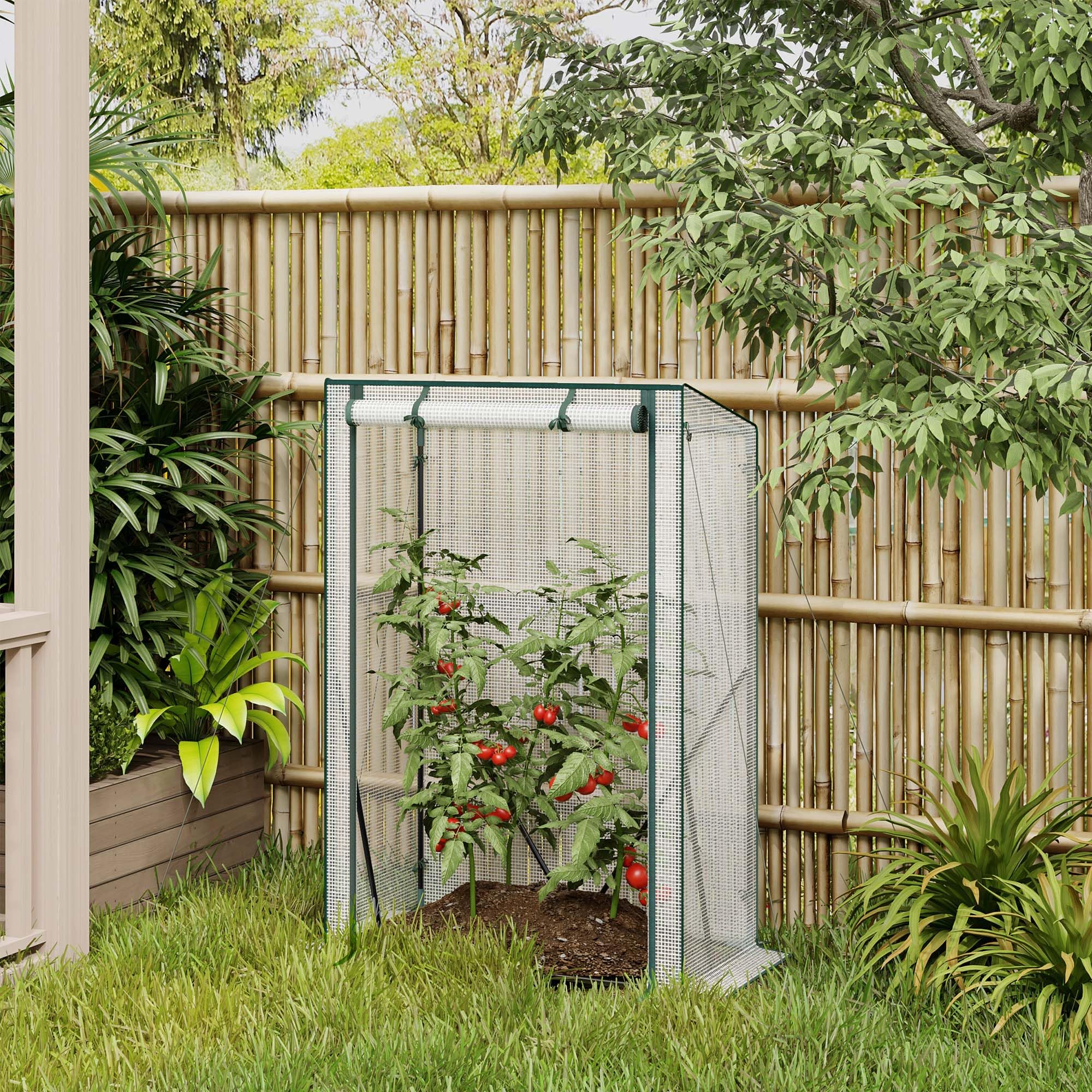 WOLTU Serre de Jardin Tipi, Porte à Rouleau, 100x50x150/136cm, Blanc