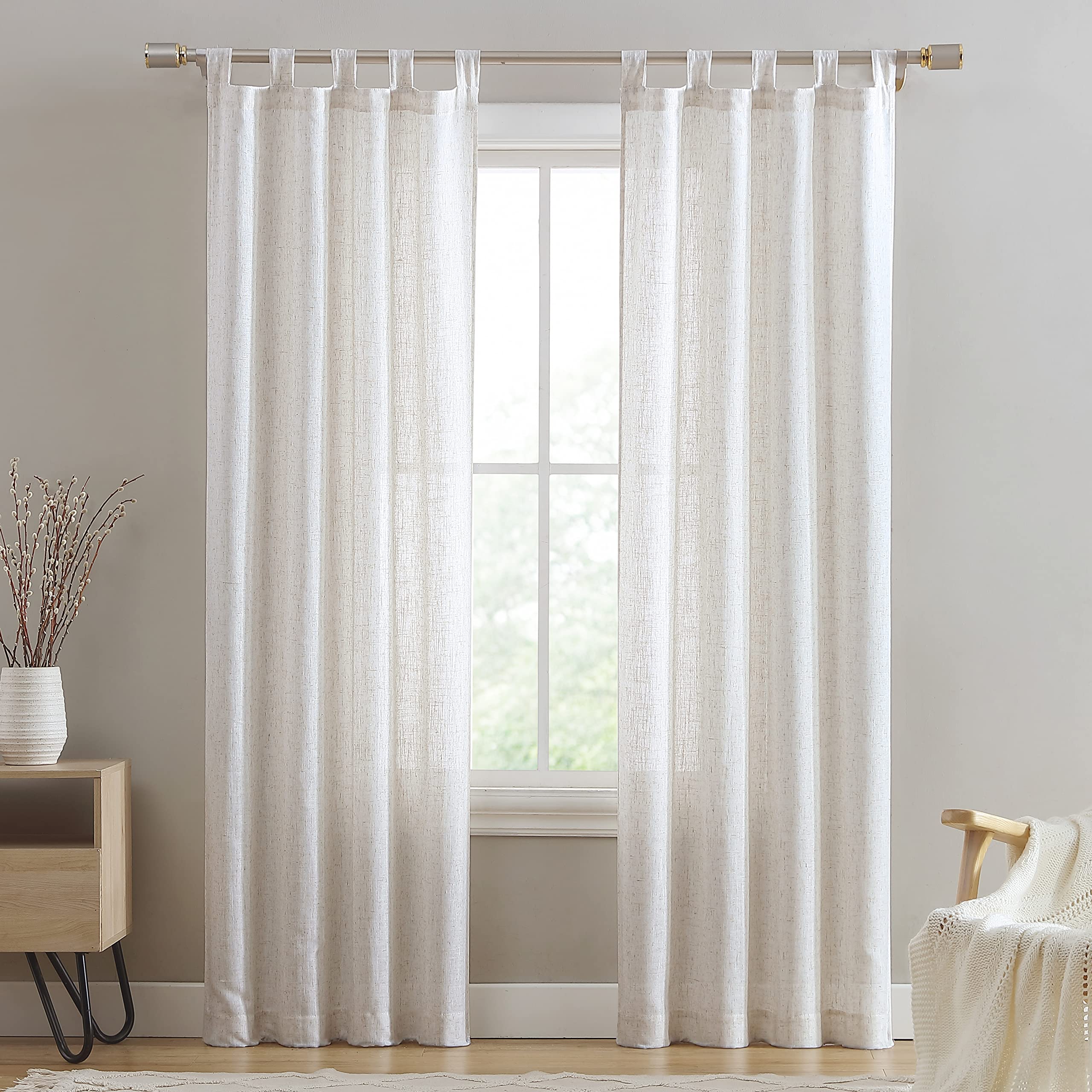 Beatrice Home FashionsMonroe Light Filtering Curtains with Tab Top, Poly Linen Blend Fabric, Each Panel Measures 34" W x 84" L, Natural, 2 Panels