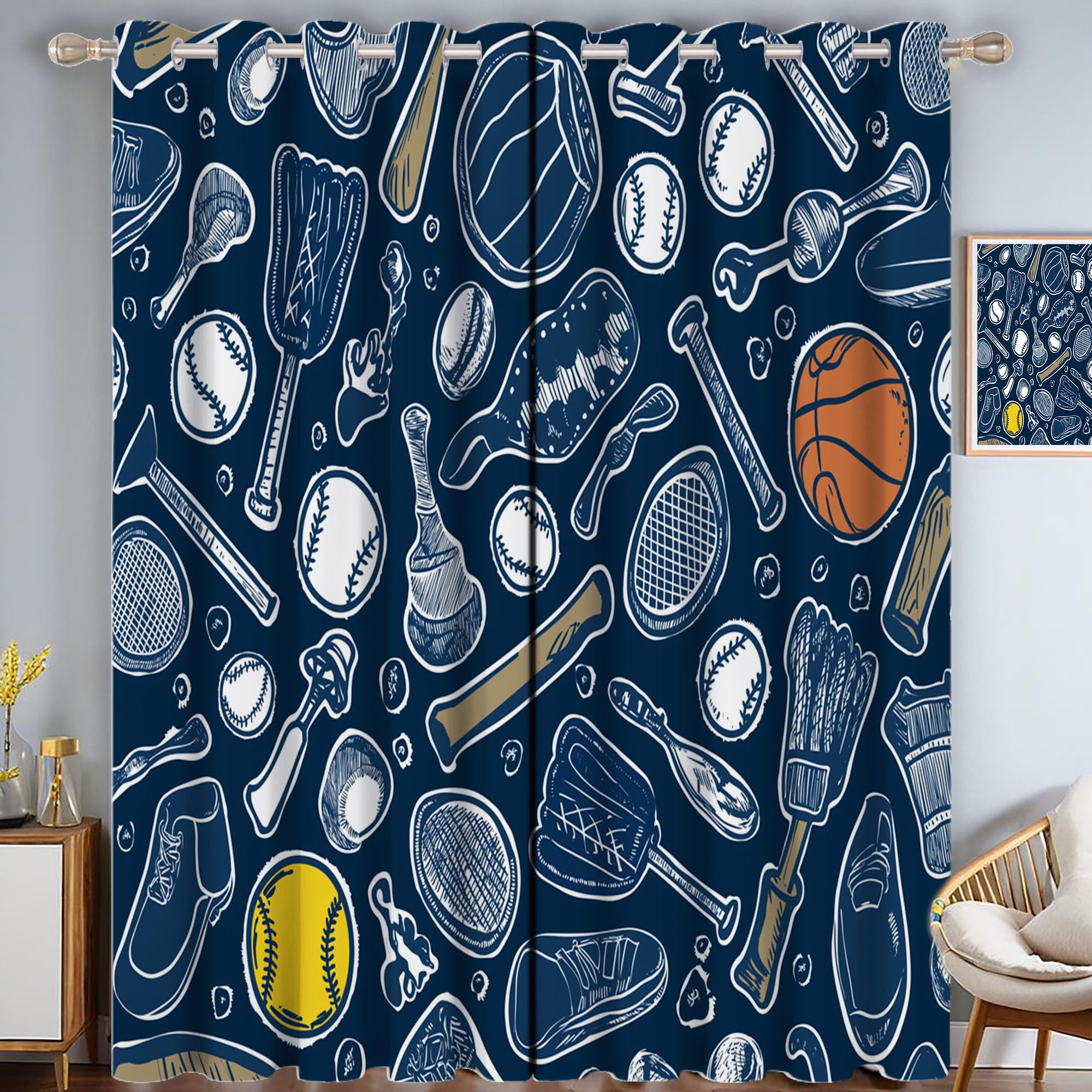 Rideau de chambre ado graffiti tennis bleu foncé 140x200 cm