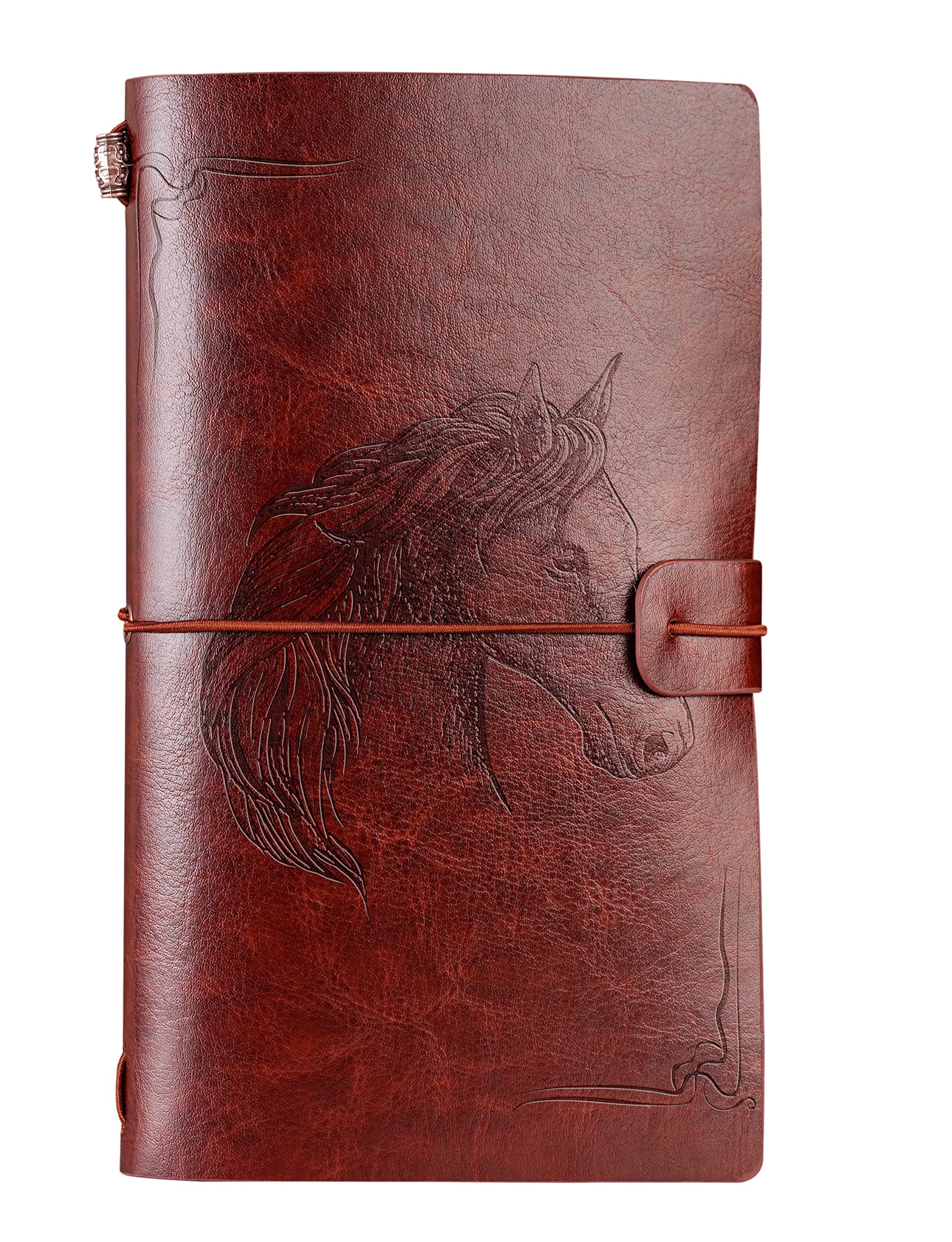 Horse Stuff, Leather Journal Notebook, Horse Gifts for Horse Lovers, Girls, Men, Women on Birthday, Christmas, Refillable Sketchbook, Travel Diary, Lined Planner, 7x5 Inches, Brown