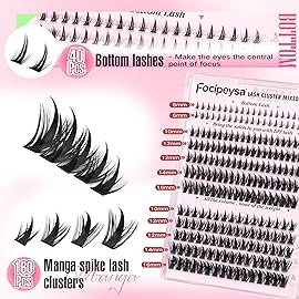 Focipeysa Spike Eyelash Clusters Wispy Lash Clusters Salon Effect Individual Lash Extensions Volume Clusters Eyelashes Extensions 10-16mm C Curly DIY Clusters Lash Extensions at Home