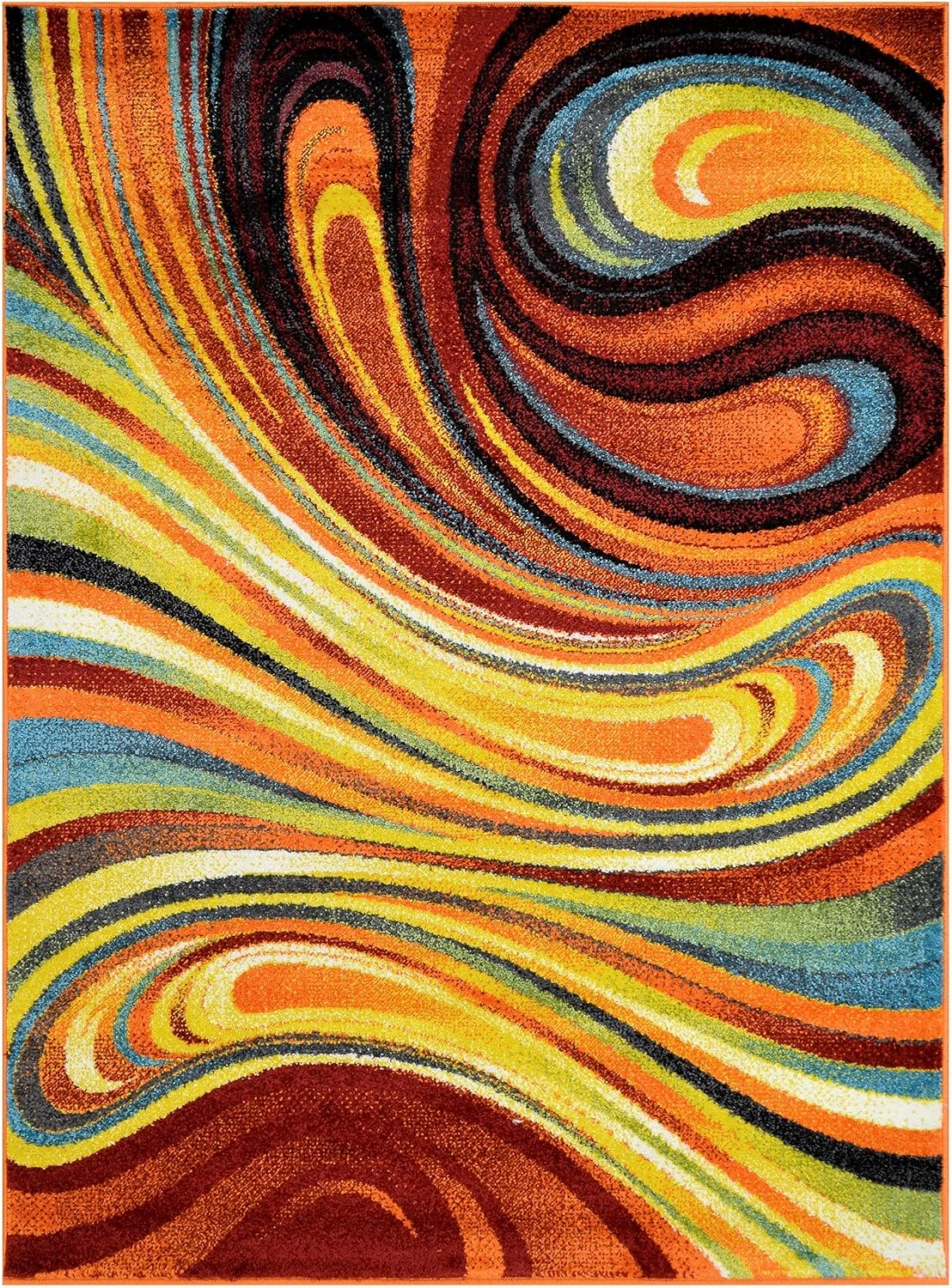 HR Colorful Rainbow Area Rug 5x7 Rugs for Living Room Décor 2020 Rug Trends Bright Multi Modern Abstract Geometric Swirl Stripe Pattern Accent Area Rug