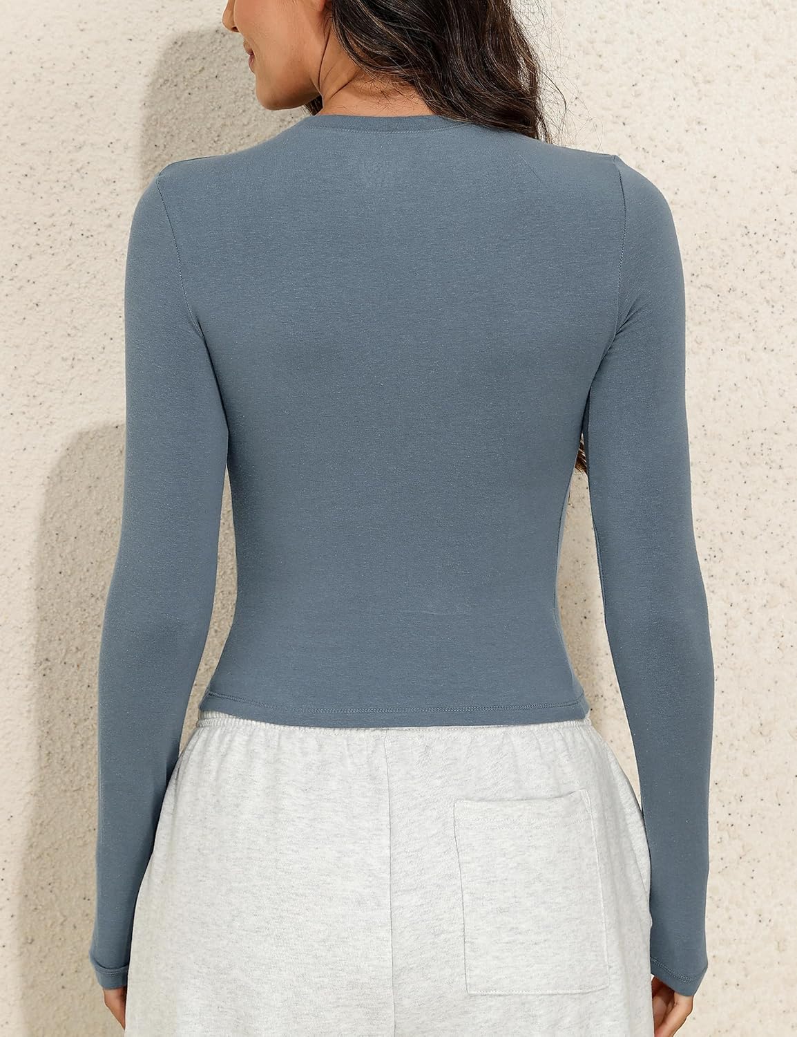 PrettyGuide Women's Cotton Jersey Long Sleeve Shirts Tight Fit Crewneck Crop Tops Basic Fall Going Out Y2K Tops - Image 6