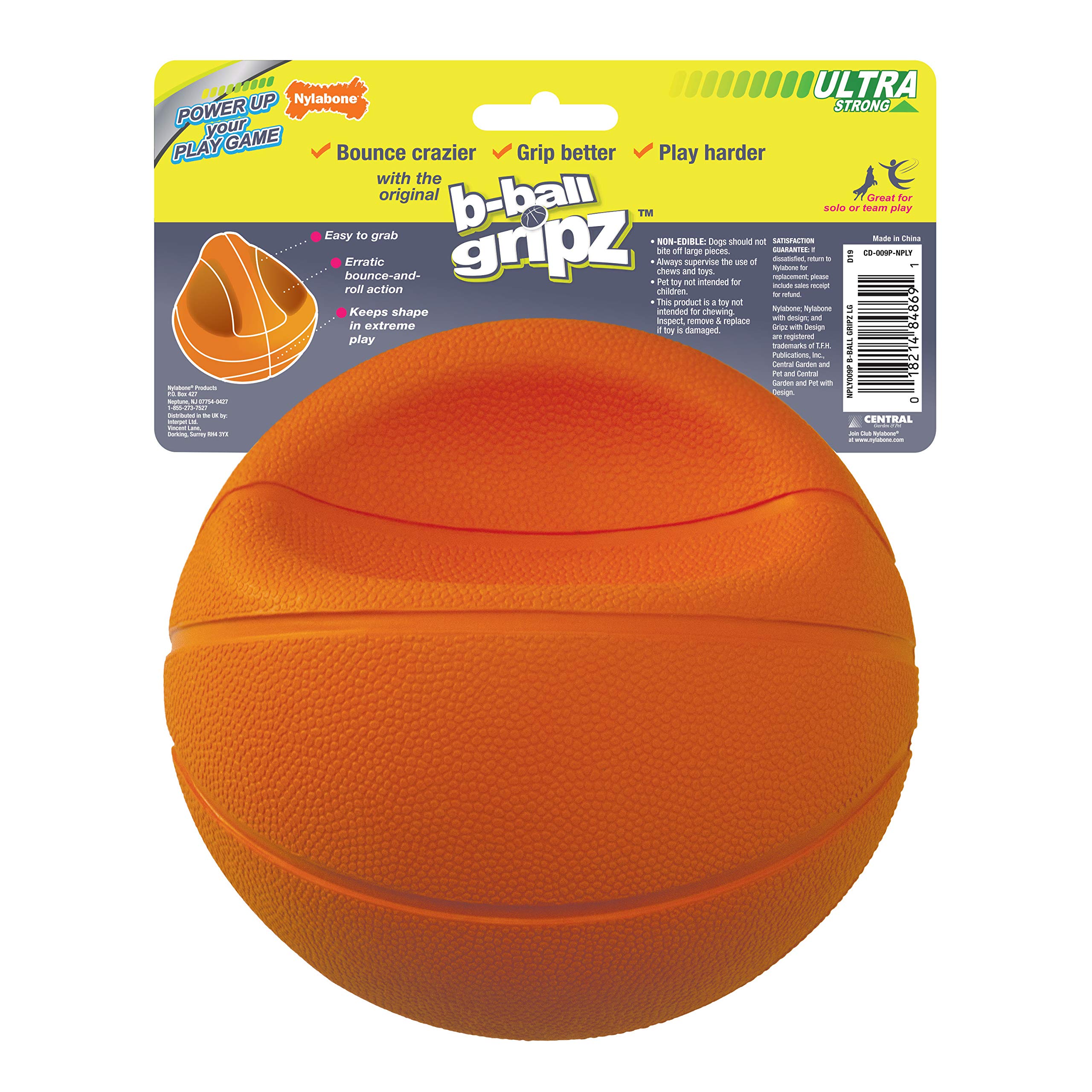 Nylabone Power Play Gripz B-Ball Ballon de Basketball pour Chien Taille L