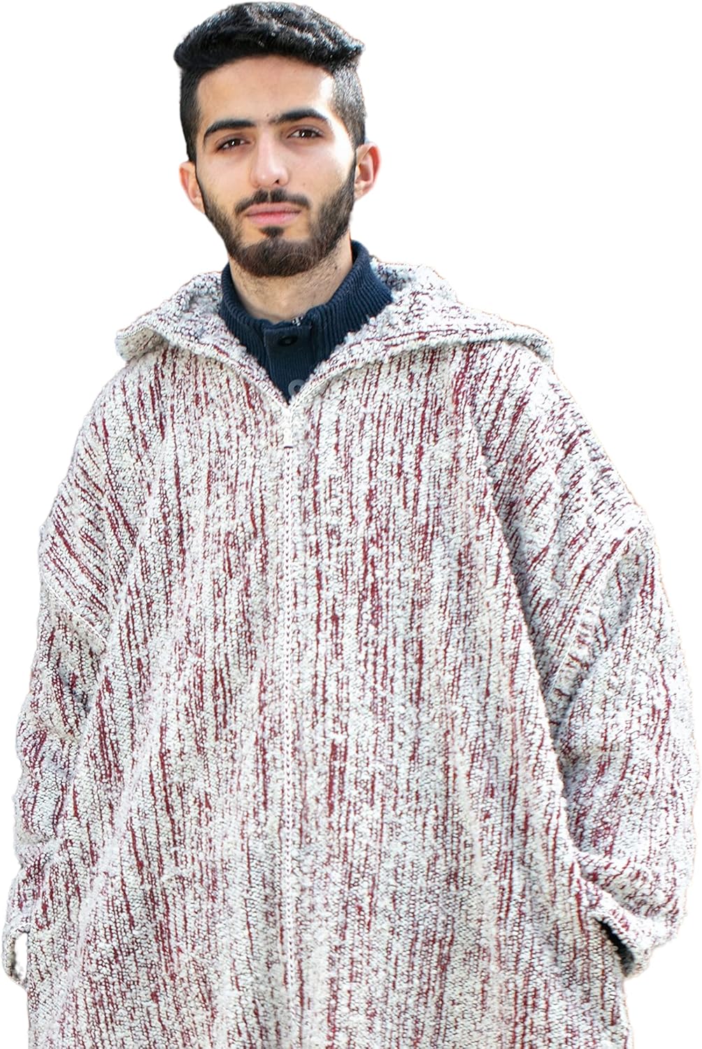 -Striped Djellaba, Sweater Coat, Hoodie Caftan from wool, Handmade boho Clothing, Wool robe men, Long Winter robe,