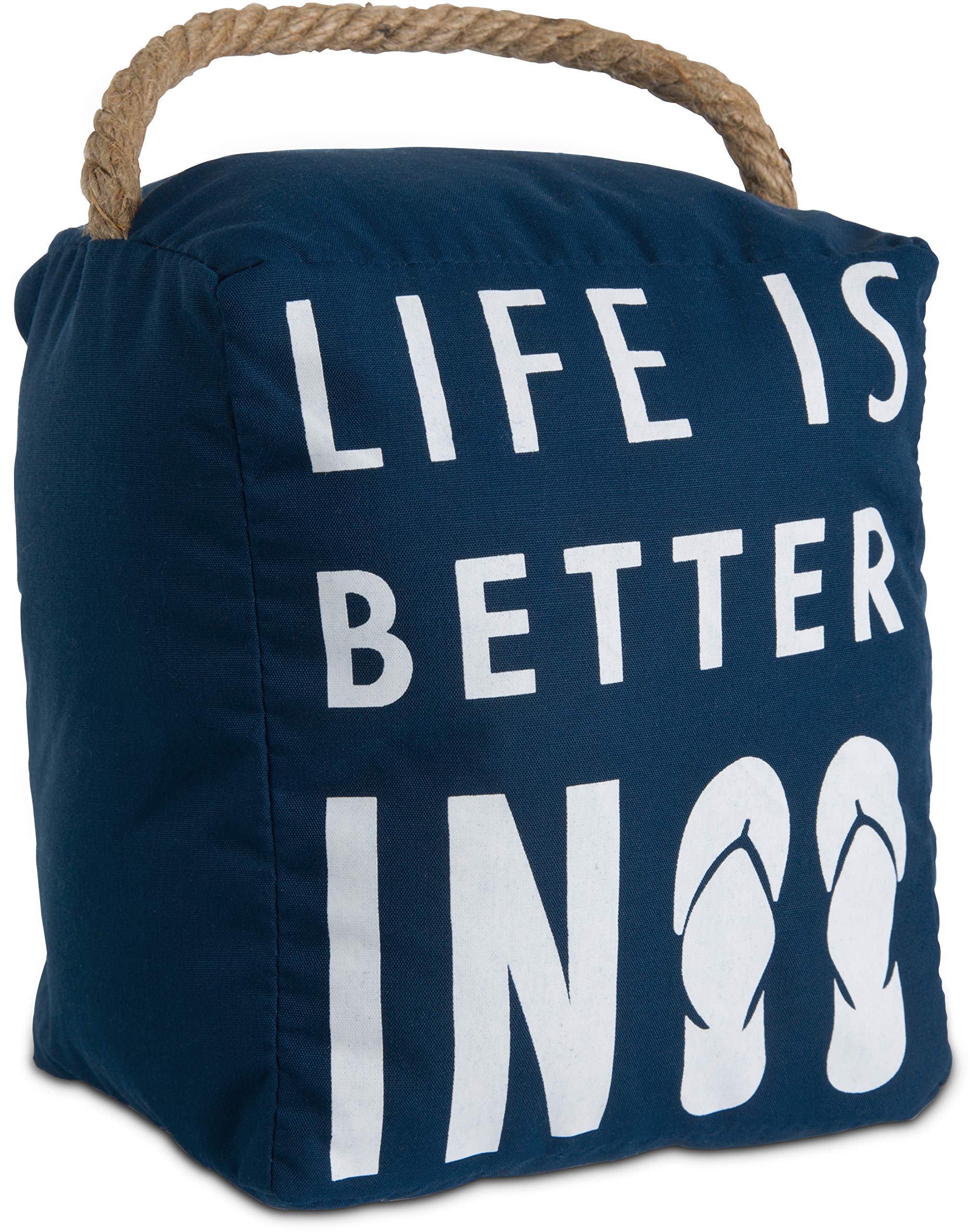 Pavilion Gift Company Open Door Decor - Life is Better in Flip Flops Beach Decor Navy Blue Door Stopper with Handle