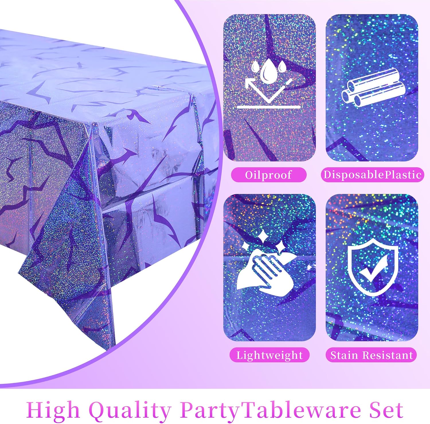 Demon Hunter Birthday Tableware Decor for 20Guests, Purple Holographic Laser Energy Pattern Plates Cups Napkins Tablecloth Cutlery, Sparkling Korean Idol Movie Decoration for Party, Birthday, Bachelor