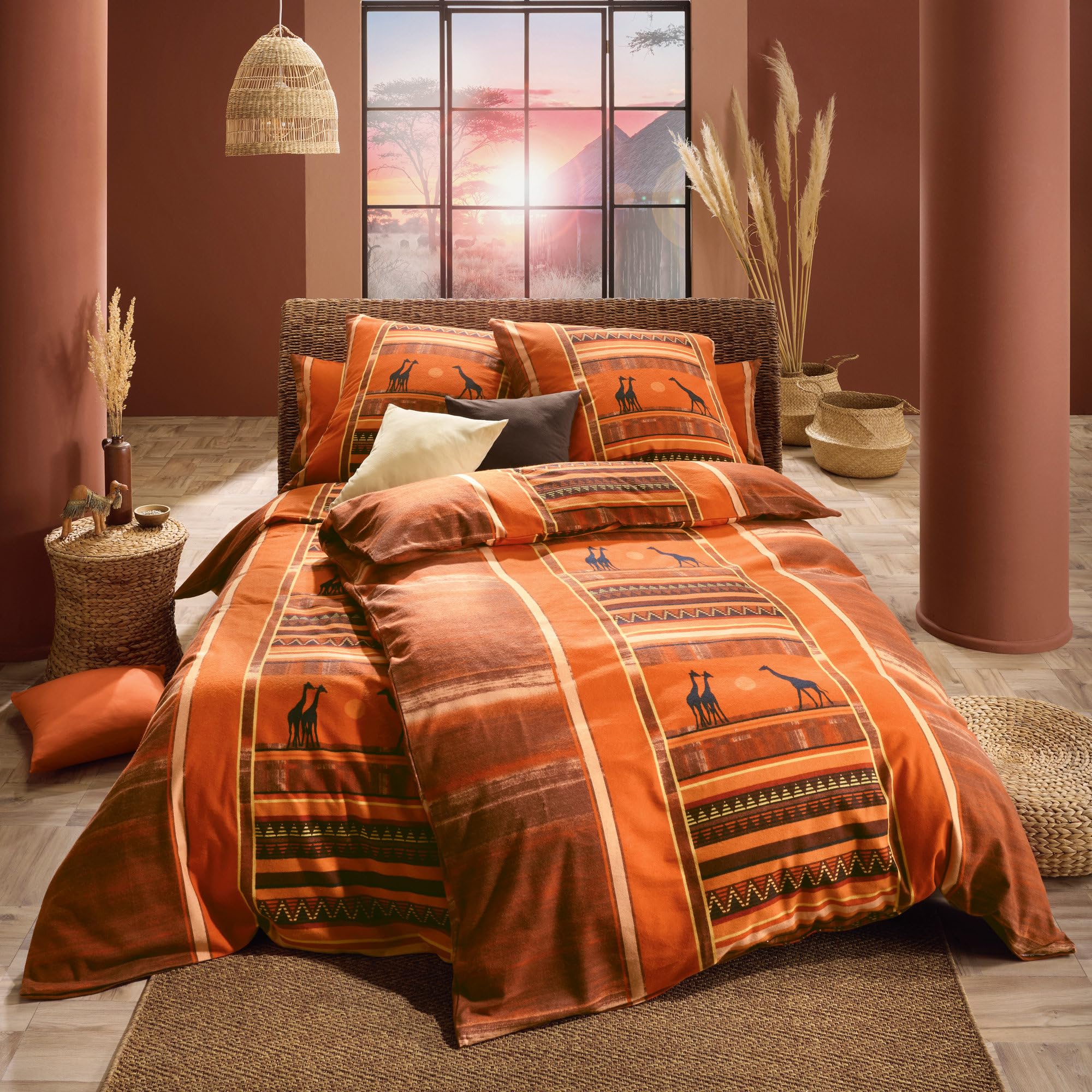 Erwin Müller Bettwäsche Edelflanell orange Größe 1x 135x220 cm + 1x 80x80 cm Küche, Haushalt & Wohnen