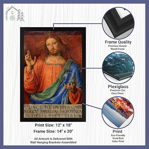 Miniatura 2 de Bernardino Lost Cabin Blessing Christ  Imprimir marco plano negro  Reproducción de pinturas de obras de arte finas  Póster enmarcado para decoración