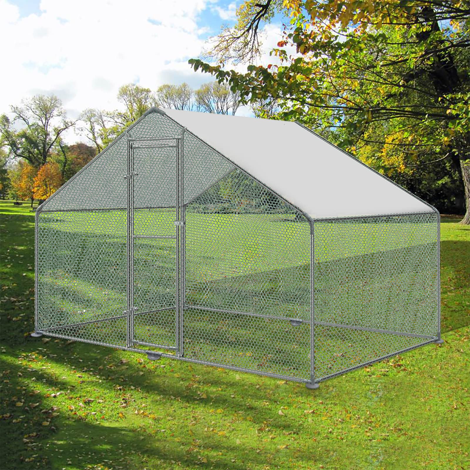 LZQ Grande pollaio in metallo per pollaio con copertura impermeabile per polli all'aperto, pollai per anatre e conigli 3 x 2 x 2 m