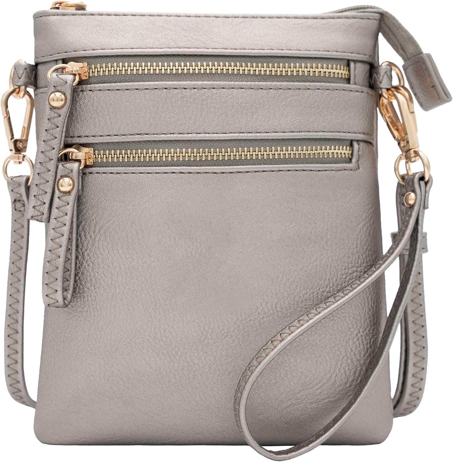 Solene Small Crossbody Bag for Women, Multi Zip Pockets with Detachable Wristlet, Lightweight Travel Purse, Cell Phone Pouch