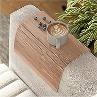 Vista 1 de Bandeja de brazo para sofá, mesa de cama, posavasos de madera, taza de café, reposabrazos plegable, protector de extremo de carrito, plegable