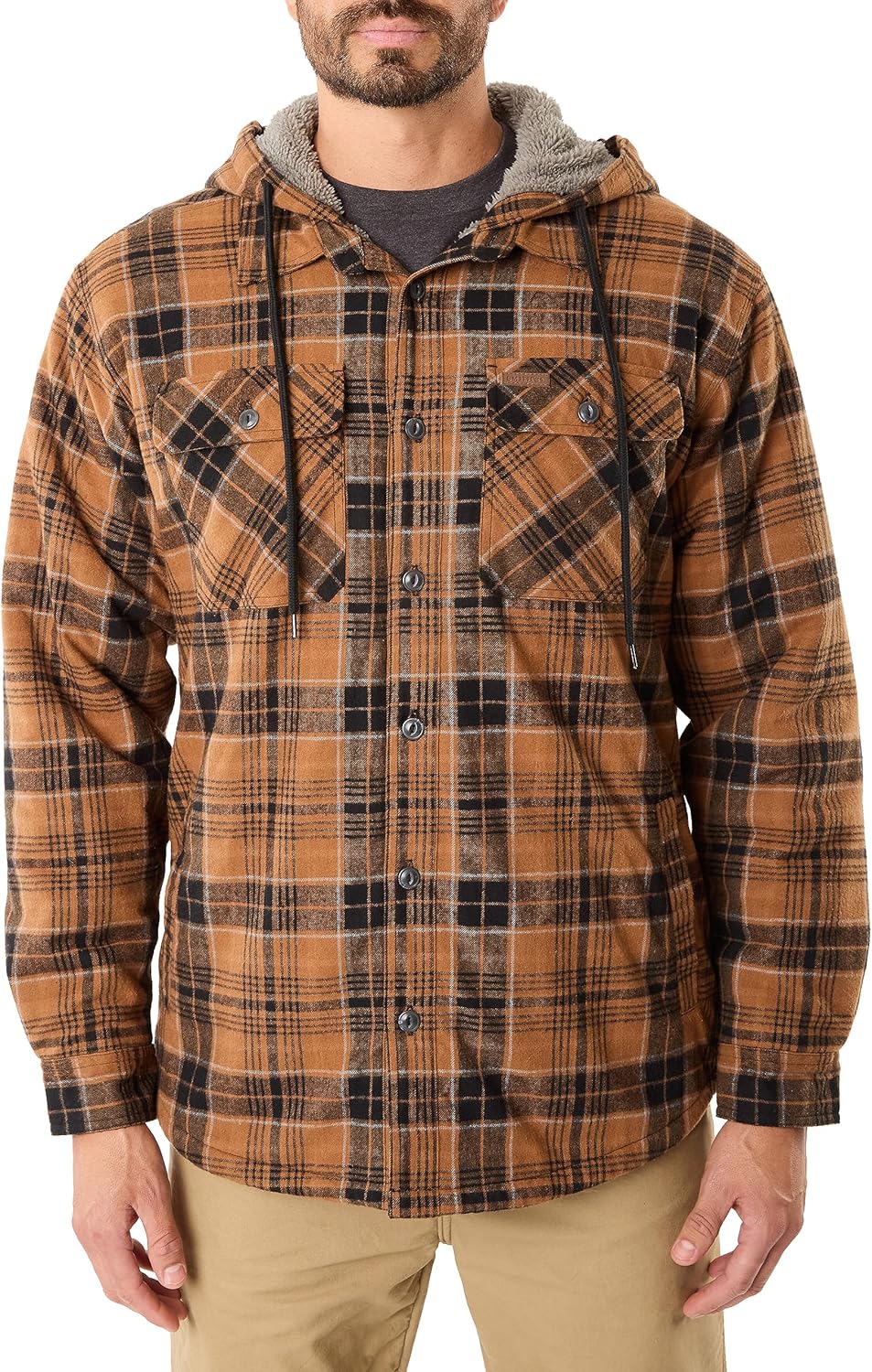 Smith's Workwear Men's Sherpa-Lined Hooded Flannel Shirt-Jacket