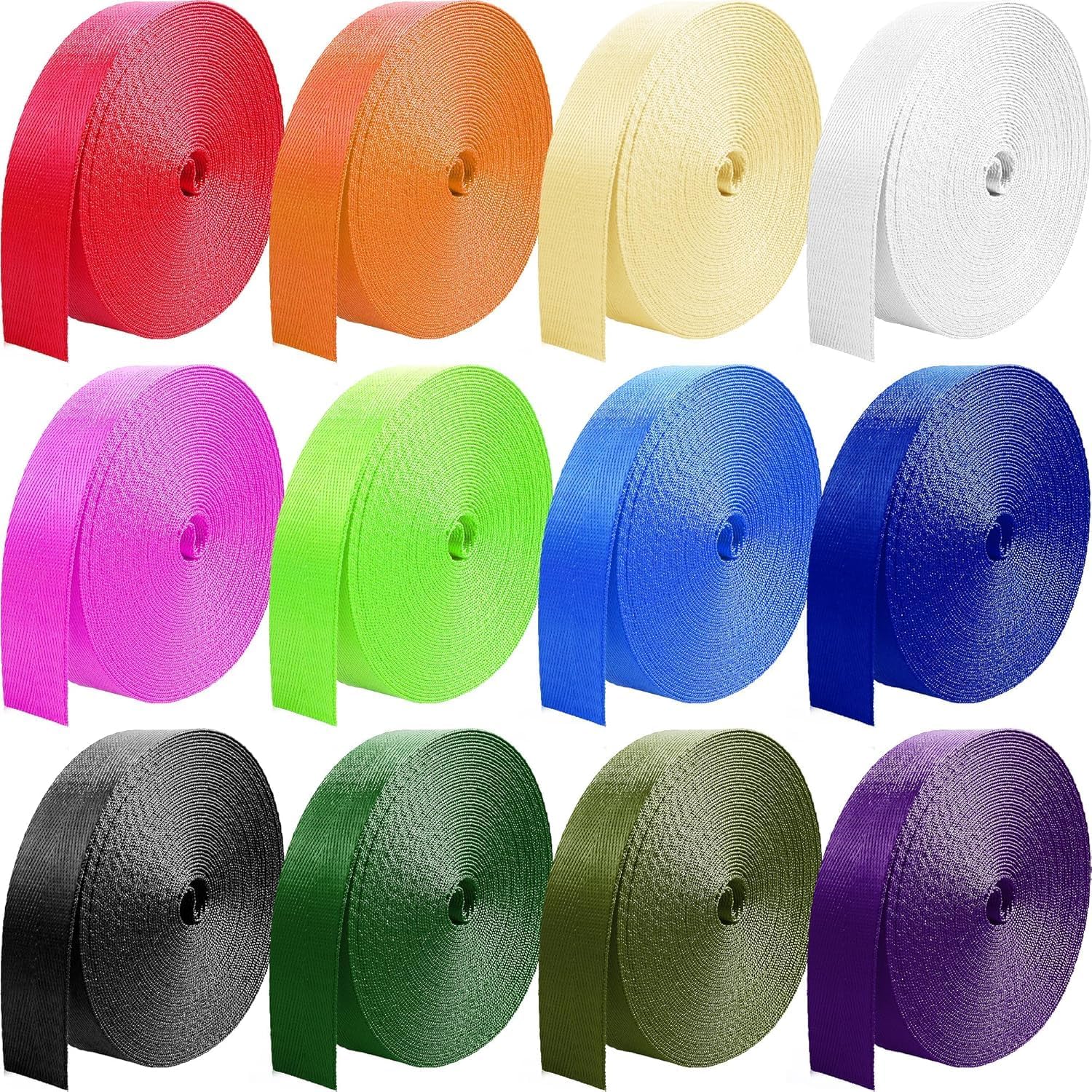 12 Rolls Nylon Webbing 1 inch 1.5 inch 2 inch Nylon Strap Webbing Straps Backpack Straps Nylon Belt, 10 25 50 3.3 Yards Webbing Strapping