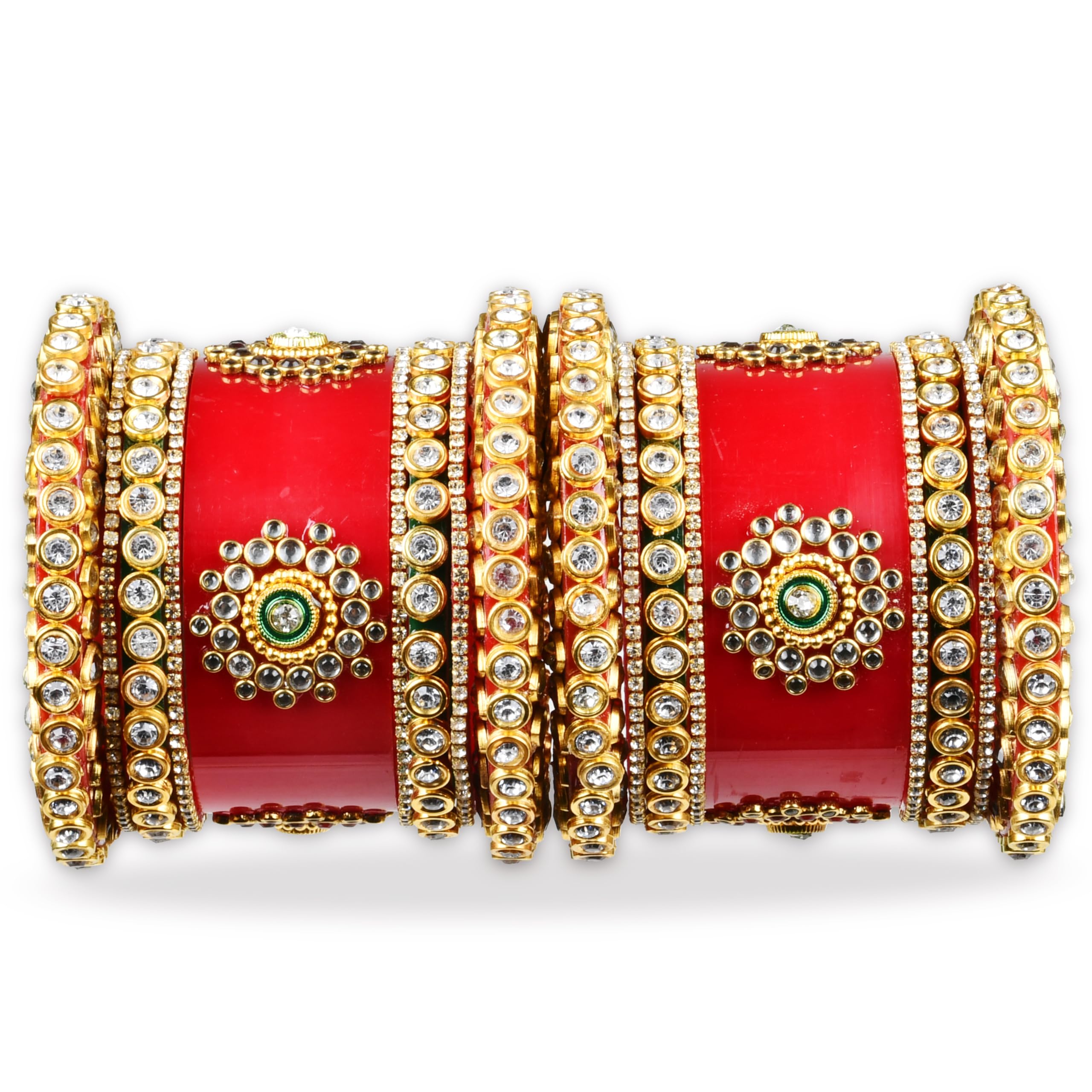 Bridal Garnish Radiant Red Bridal Chuda With Exquisite Kundan
