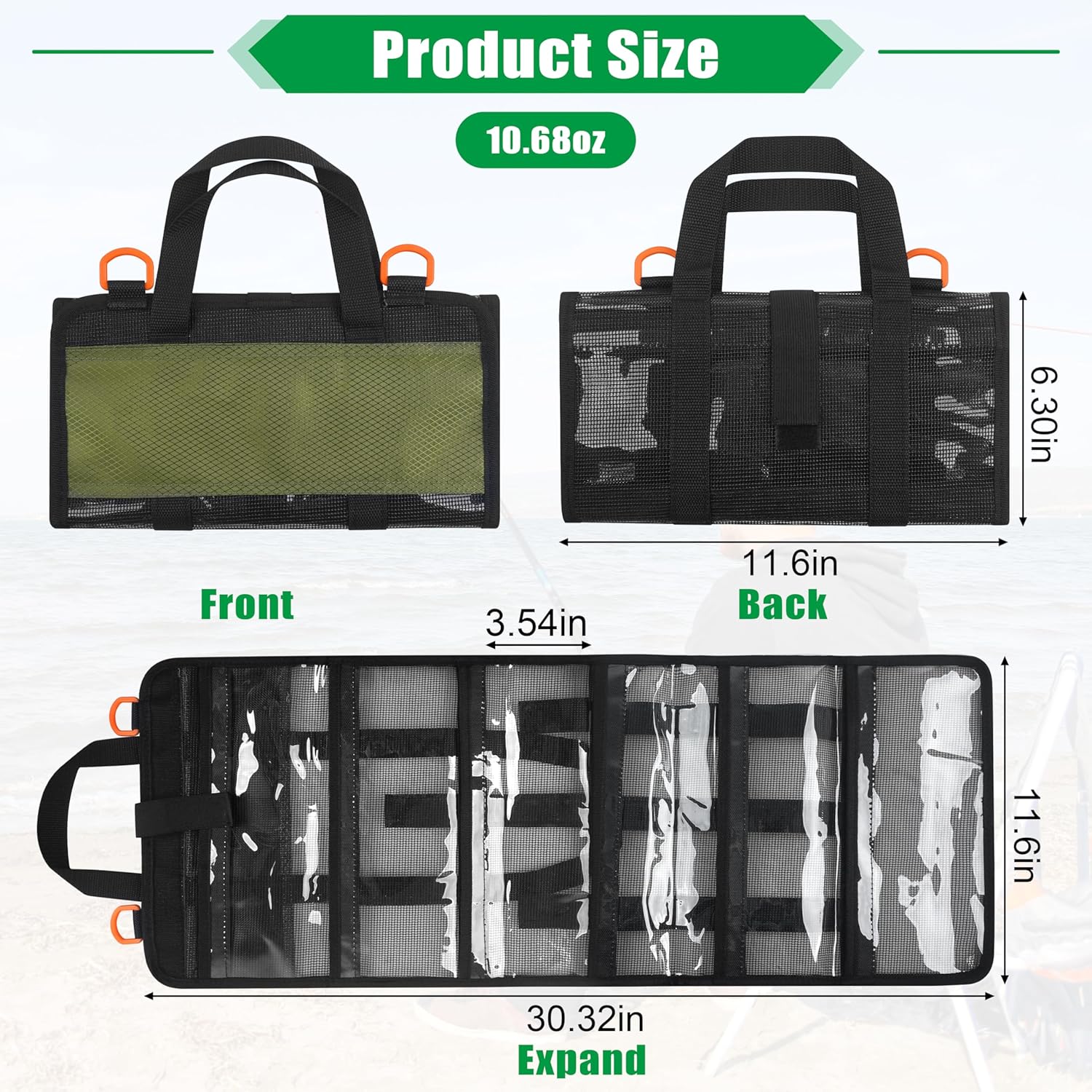 AGOOL Fishing Tackle Bag Lure Wraps 6 Pocket PVC Large Capacity Protective Lure Covers Waterproof Fishing Gear Storage Bag with Multiple Pockets for Fishing Lures Jigs Hooks Spinnerbaits