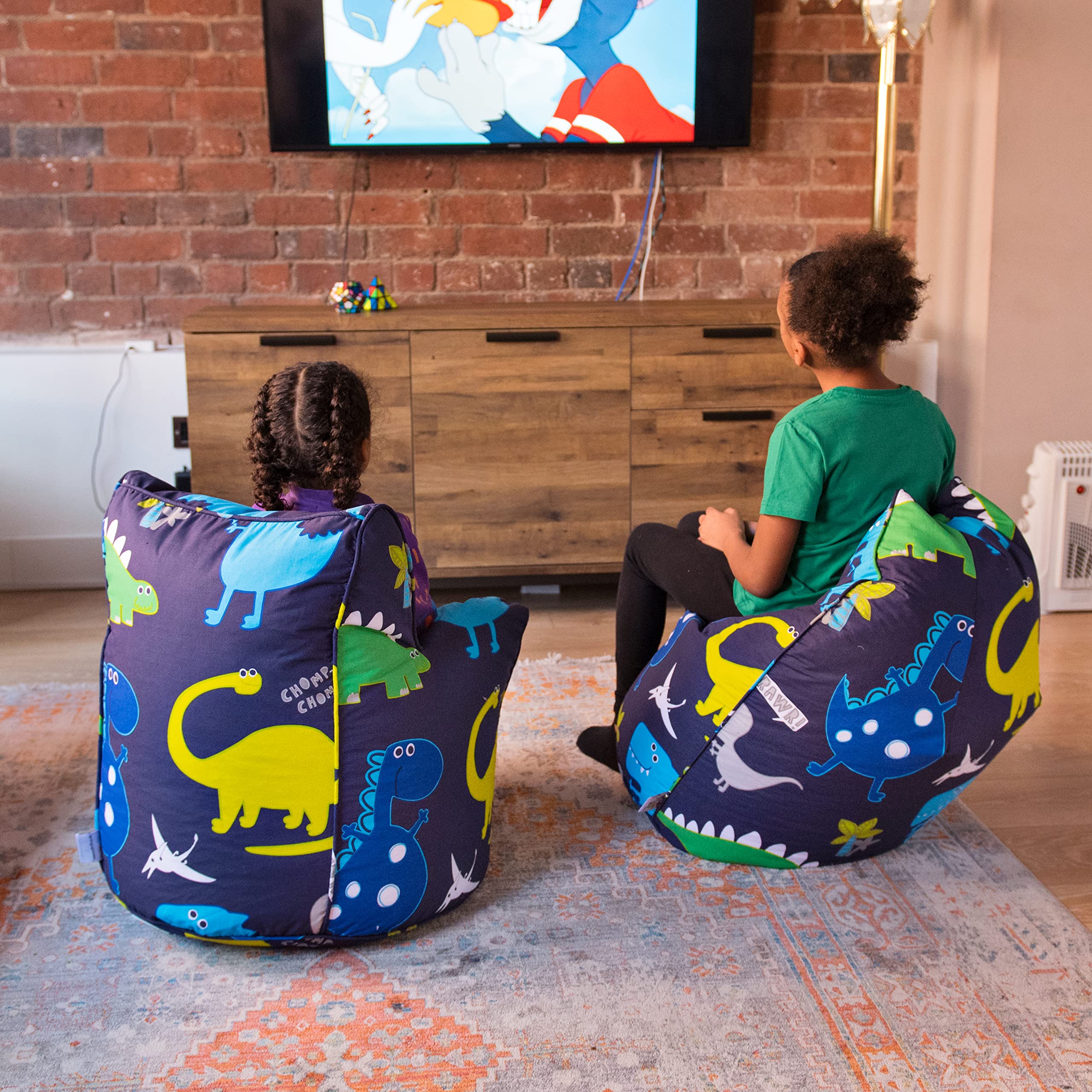 Ready Steady Bed Puff Infantil | Cómodo Puff niños para Interiores y Exteriores | Puf para niños Resistente al Agua | Diseño ergonómico Puff Infantiles | Puff con Relleno Incluido (Dino Dark)