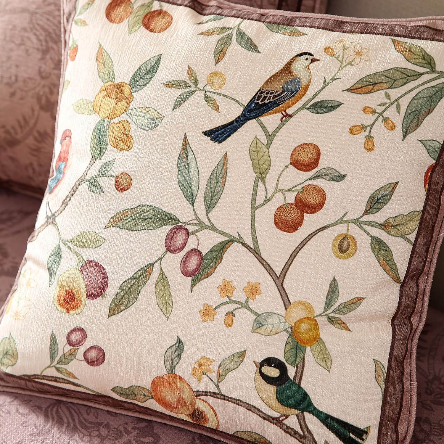 bilin gaier Square Pink Farmhouse Throw Pillow Covers Pack of 2,Birds and Flowers Pattern Cozy Velvet Pillowcases,Decoration Pillows Cushion Covers for Couch Sofa Bed Car Chair,18"x18"