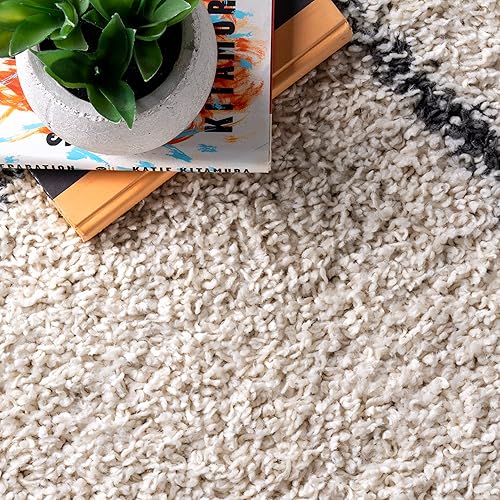 Miniatura 7 de nuLOOM Jessie - Alfombra marroquí de celosía con borlas, 2 pies 6 pulgadas x 12 pies, color blanco roto