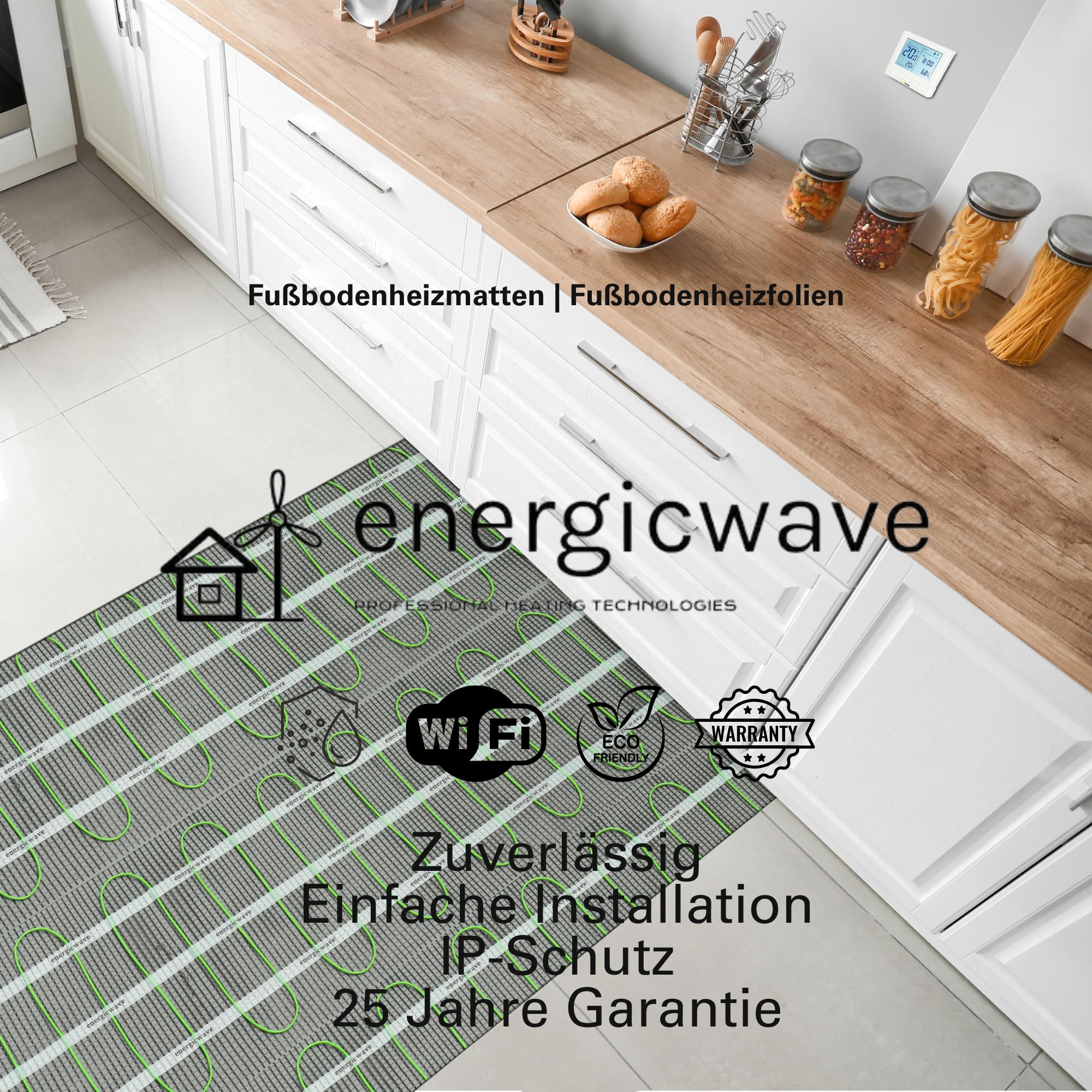 Natte Chauffante Électrique pour Chauffage au Sol 150 W/m² – 1.5 m² – Natte Chauffante pour Carrelage, Grès Cérame et Sols en Pierre