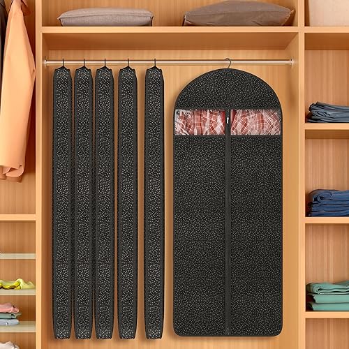 Miniatura 10 de Paquete de 4 bolsas de ropa de 61 pulgadas para colgar ropa, viajes, bolsas de vestir transparentes para vestidos largos, bolsas de traje para