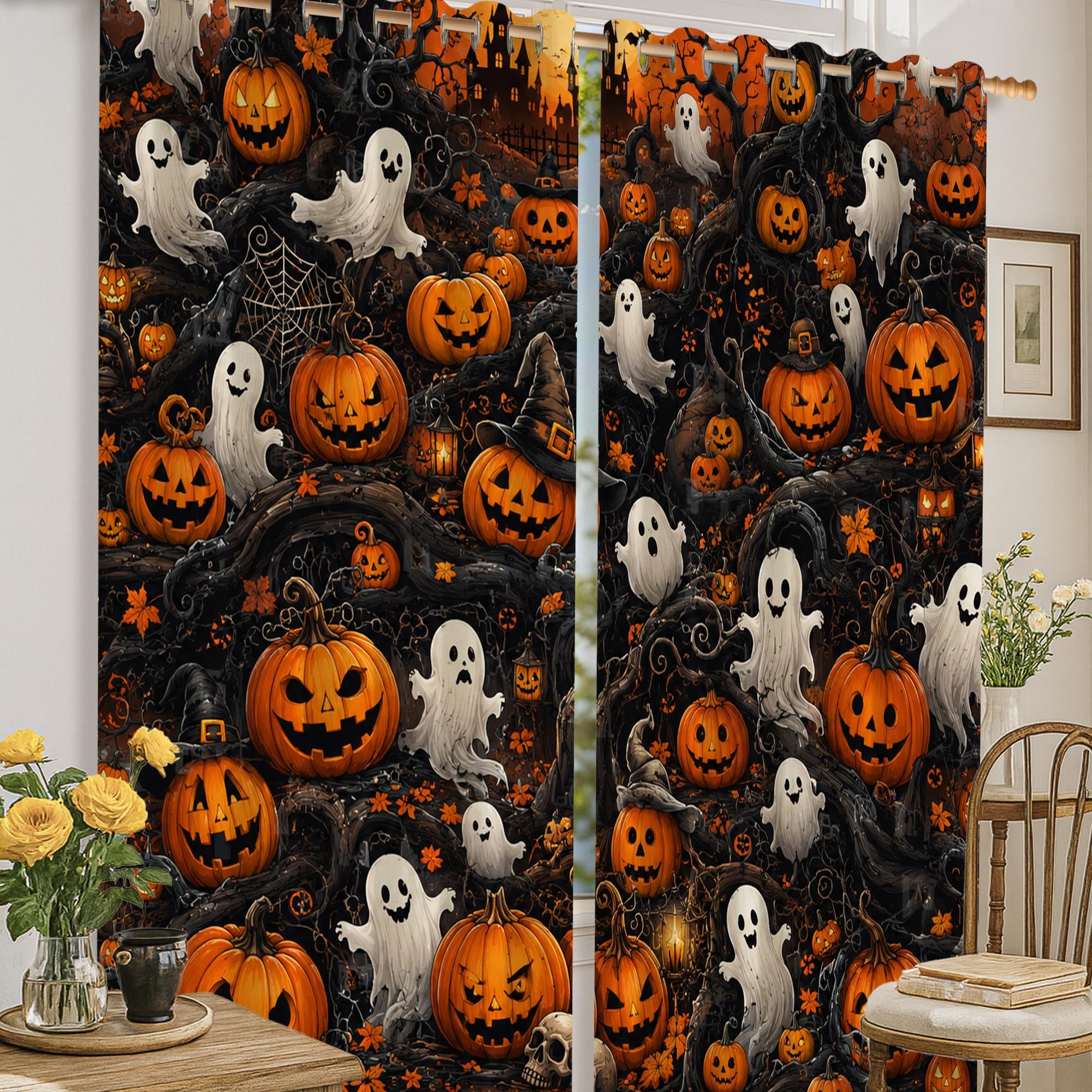 Rideaux occultants citrouilles pour créer un salon chaleureux en automne