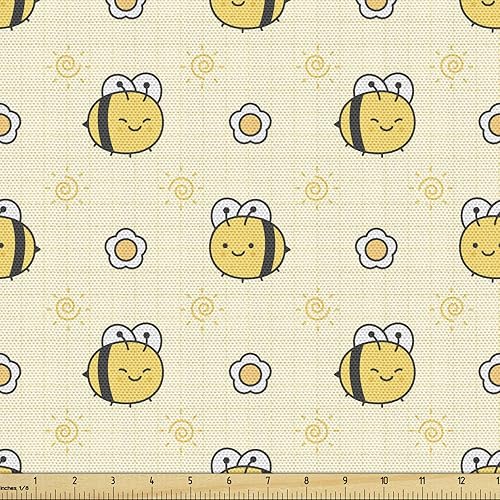 Miniatura 601 de Ambesonne The Yard - Tela de hibisco de flores tropicales en tonos de la vida real, tela decorativa para tapicería, cestas de almacenamiento