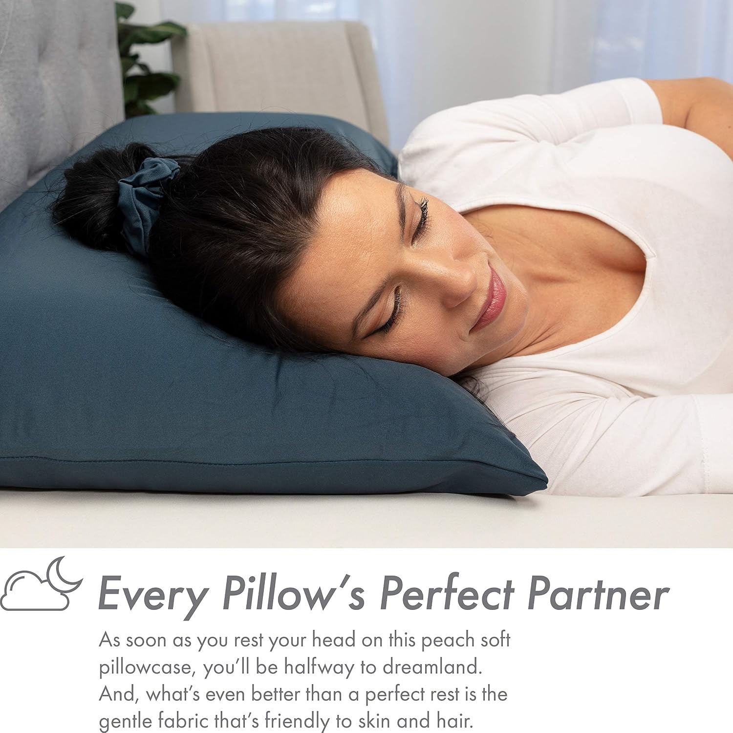 Ultra Silk Like Beauty Pillow Cover - Blend of 85% Nylon and 15% Spandex Means This Cover Is Designed to Keep Hair Tangle Free and Helps Skin - Bonus Matching Hair Scrunchie, Dark Slate, Standard