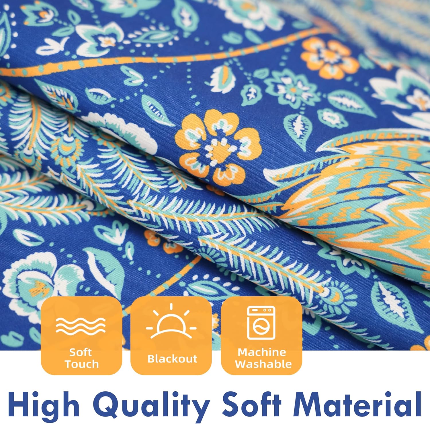 DriftAway Floral Teal Curtains for Bedroom 80% Blackout Thermal Insulated Lined Double Layer Vintage Peacock Printed Pattern Darkening Drapes for Living Room Grommet 2 Panels 52 Inch by 63 Inch Teal