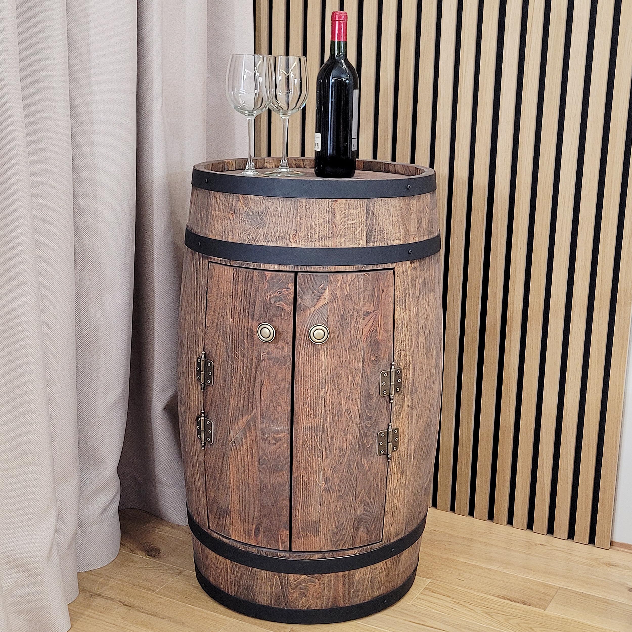 WEECO Barile In Legno con porta e portabottiglie LED, Portabottiglie per vino, Decorazione rustica per bar, portabottiglie, Botte per Vino, Scaffale Botte legno, Barile rum Birra 80x50cm (wengé scuro)