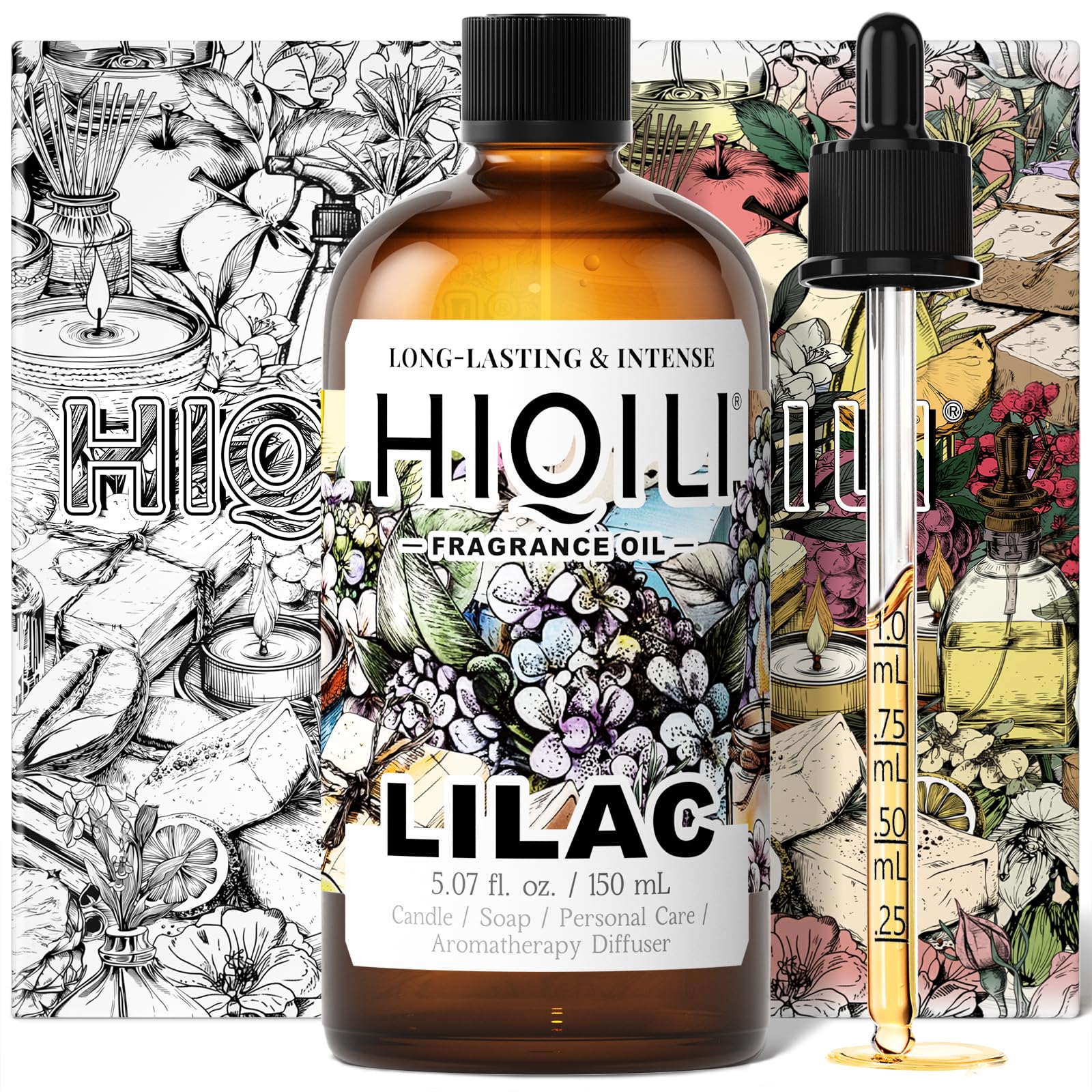 HIQILI Lilac Fragrance Oil for DIY Perfume, Candle & Soap Making, Soft Floral Scents for Essential Oils Diffuser - 5.07 Fl Oz