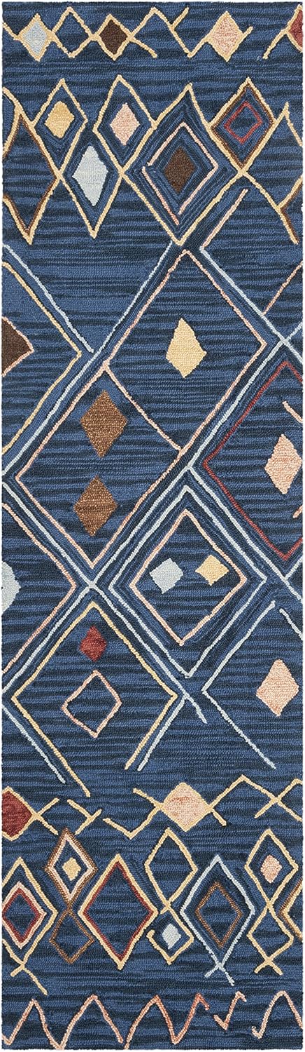 SAFAVIEH Suzani Collection Runner Rug - 2'3" x 6', Blue & Multi, Hand-Hooked Boho Wool, Ideal for High Traffic Areas in Living Room, Bedroom (SZN316A)