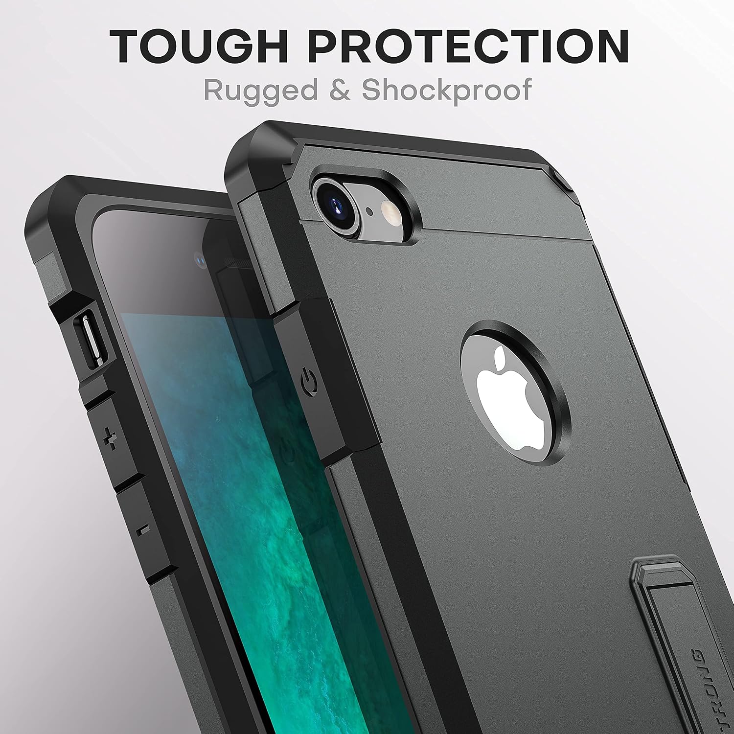 ImpactStrong iPhone 7/8 Case, Heavy Duty Dual Layer Protection Cover with Metal Kickstand Heavy Duty Case for Apple iPhone 7/8 (K-Gun Black)