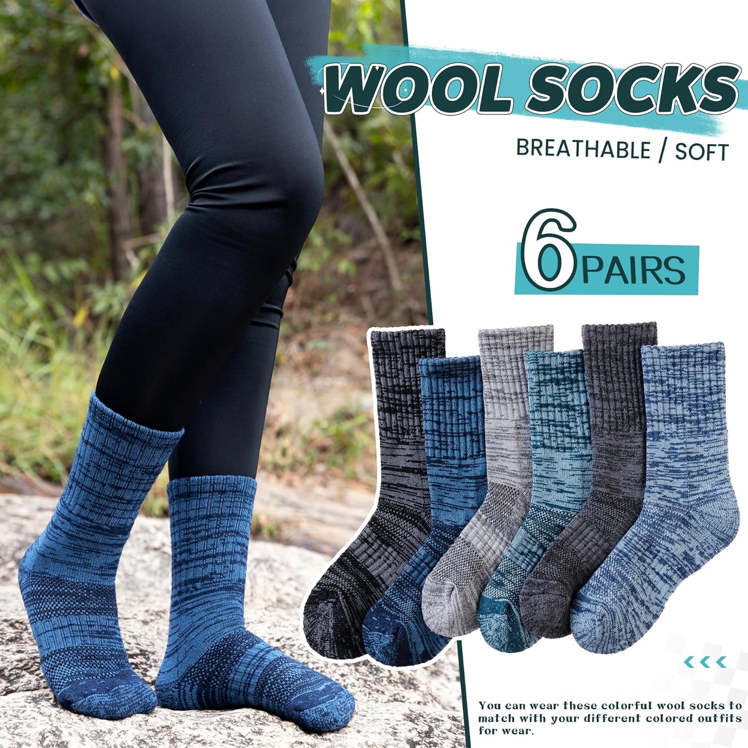 SeeyAN Kids Merino Wool Hiking Socks Winter Thermal Warm Boys Girls Toddler Thick Cushioned Boot Crew Socks 6 Pairs - Image 5